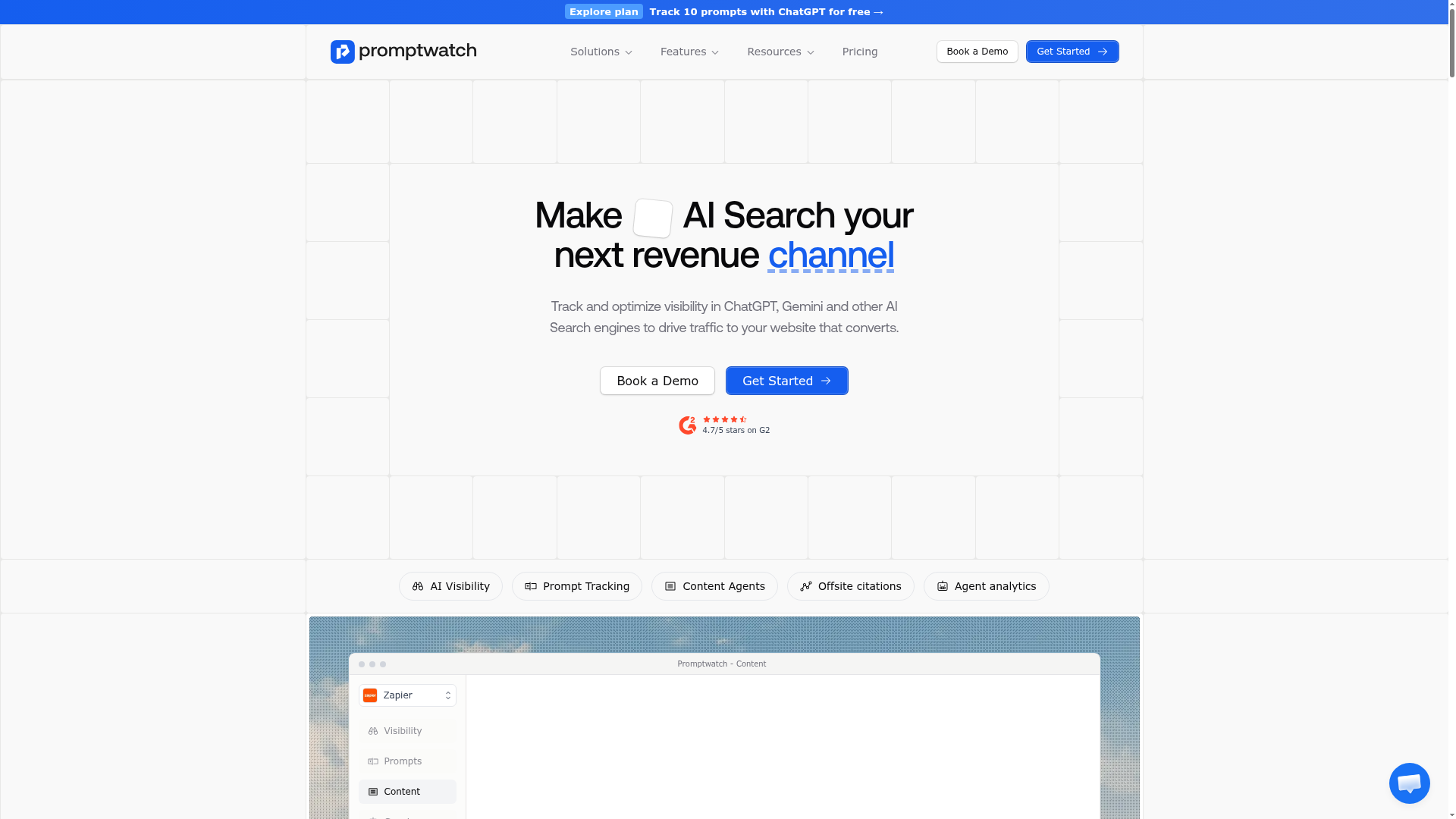 Screenshot of PromptWatch website