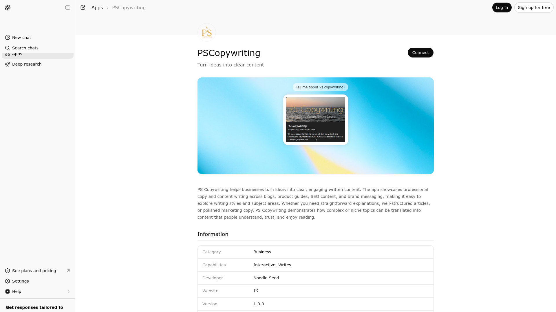 Screenshot of PSCopywriting website