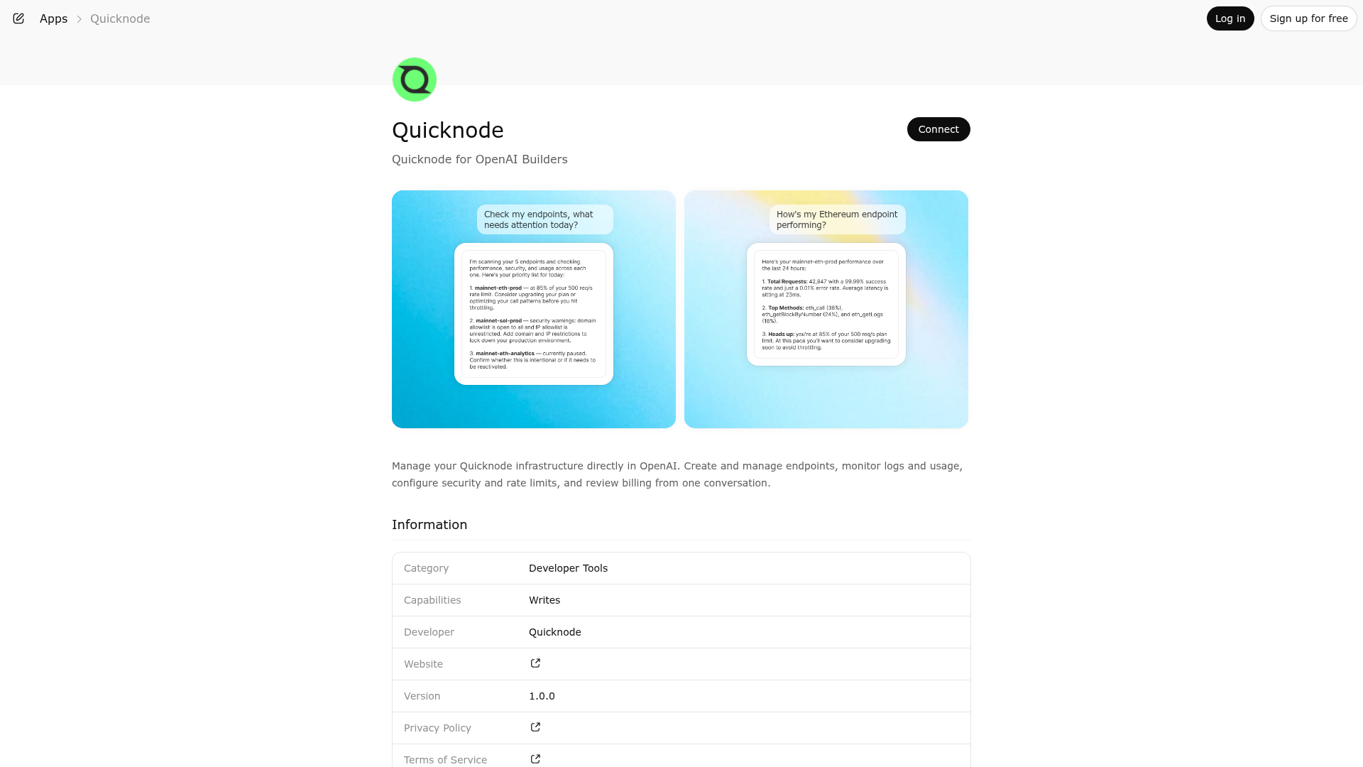 Screenshot of Quicknode website