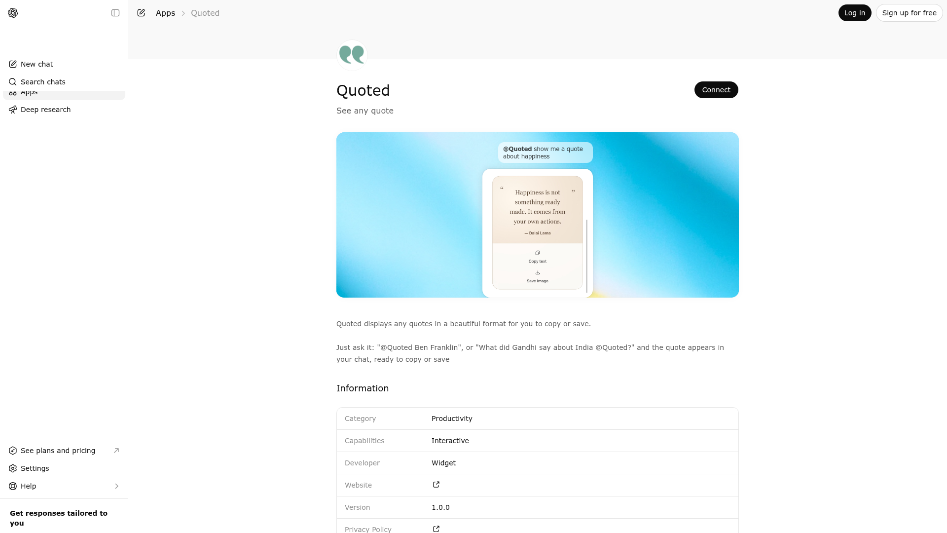 Screenshot of Quoted website