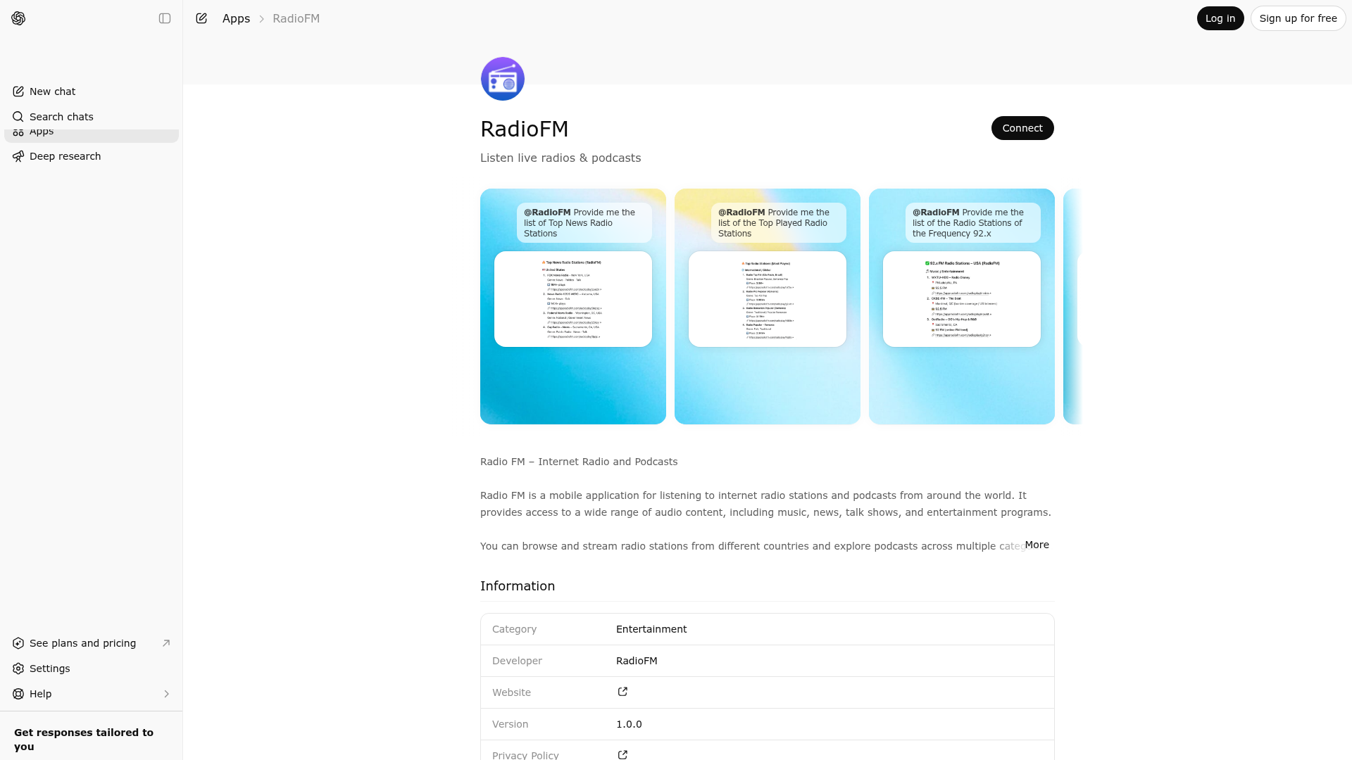 Screenshot of RadioFM website