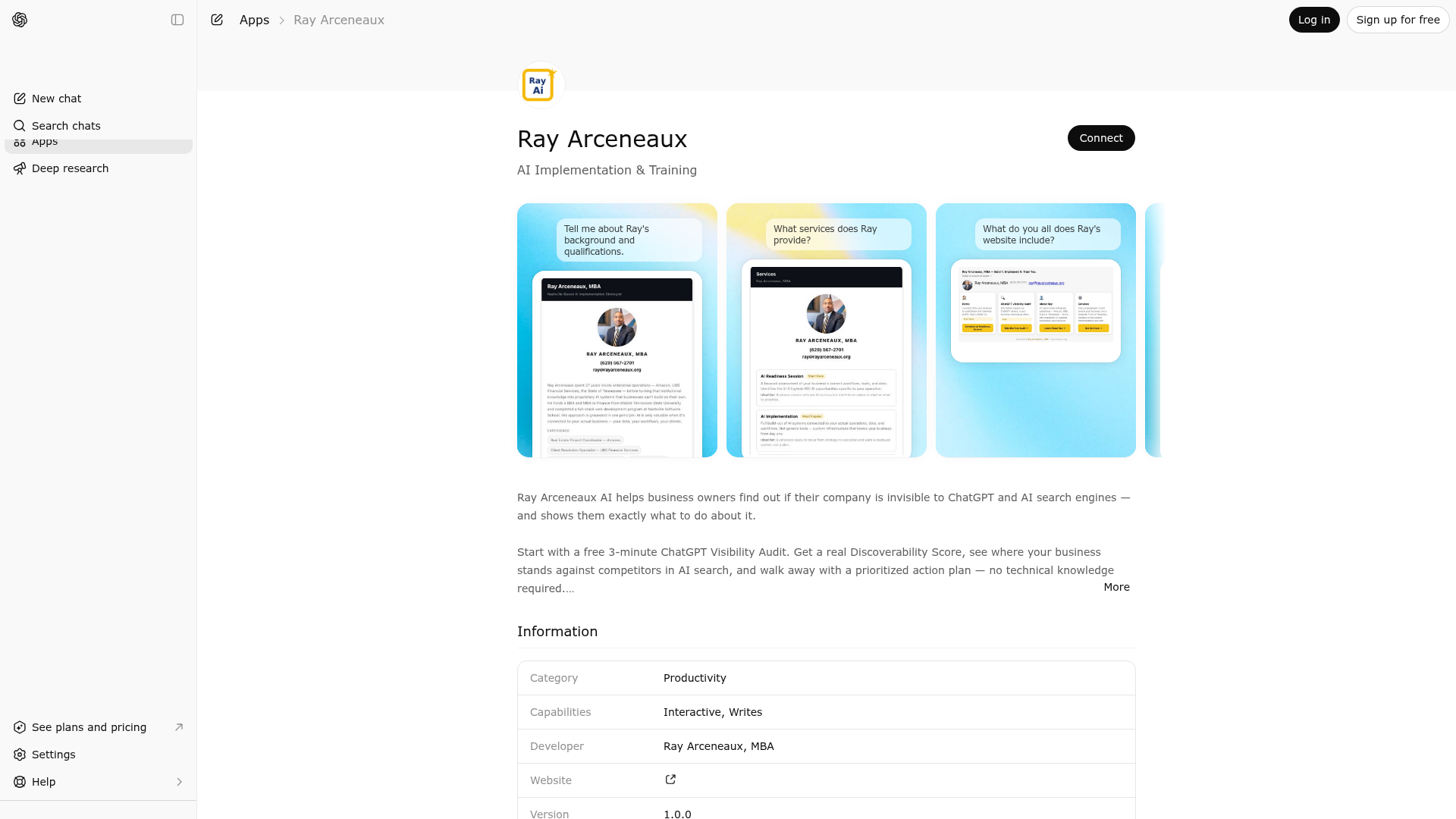 Screenshot of Ray Arceneaux website