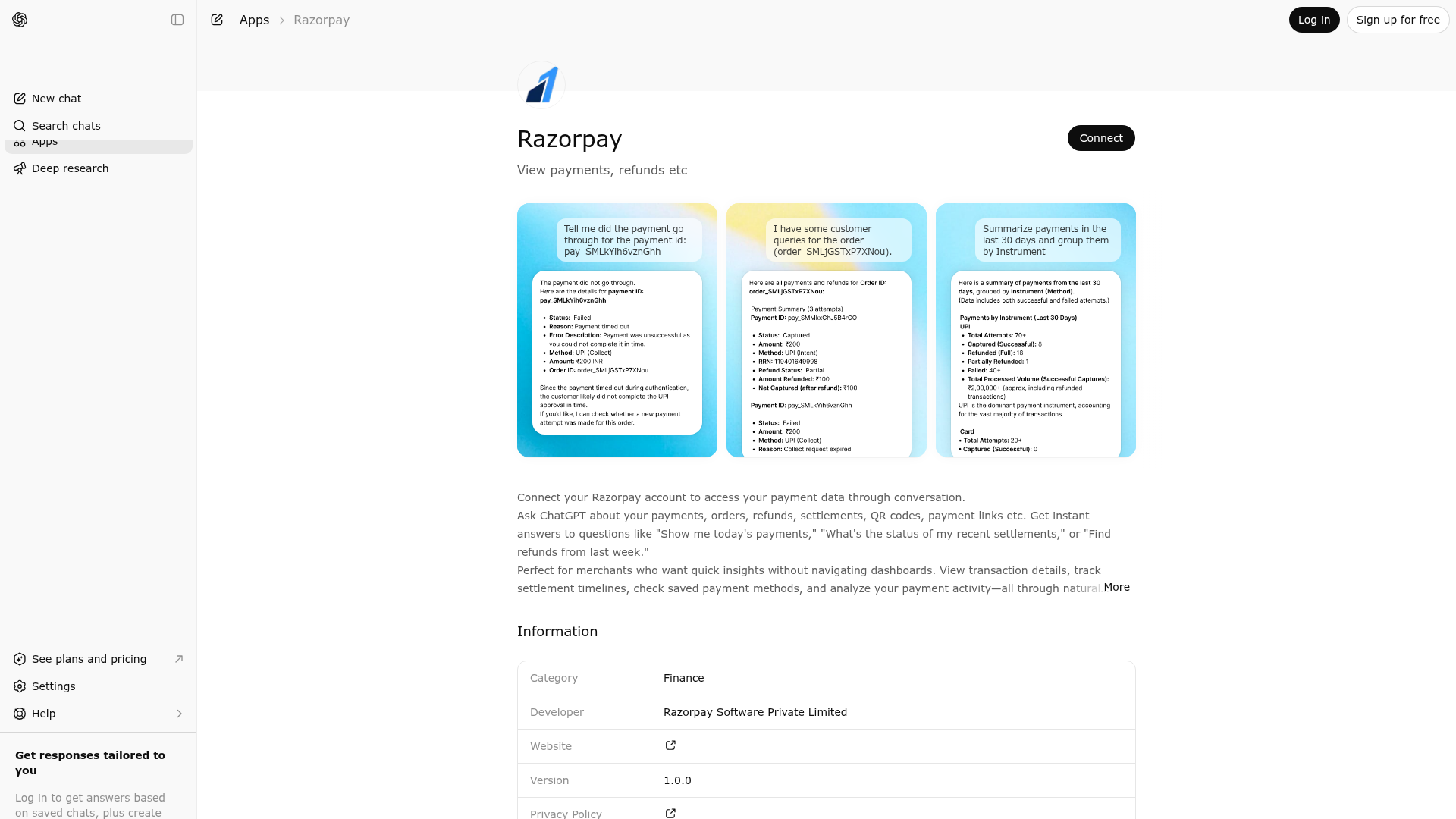 Screenshot of Razorpay website