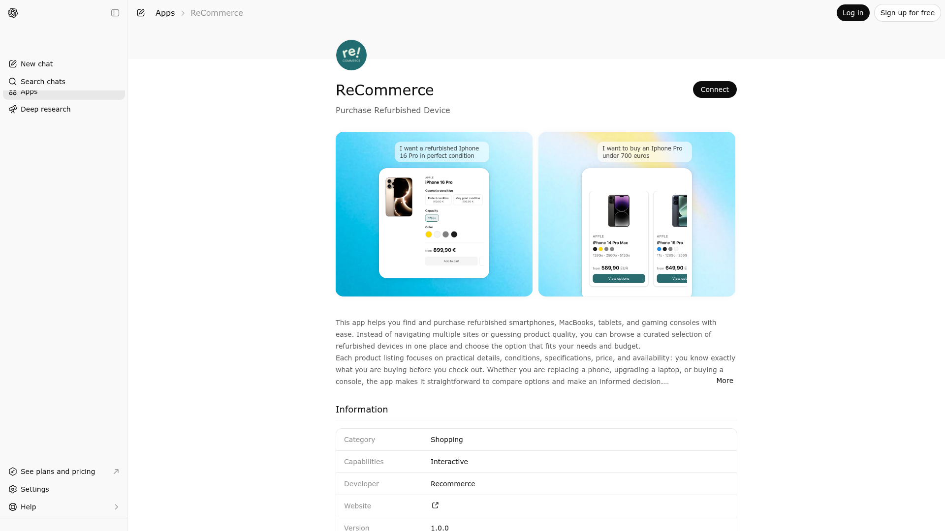 Screenshot of ReCommerce website