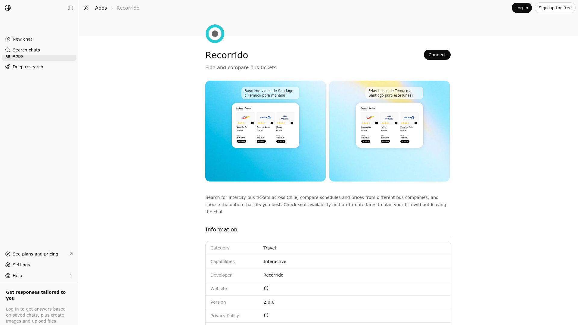 Screenshot of Recorrido website