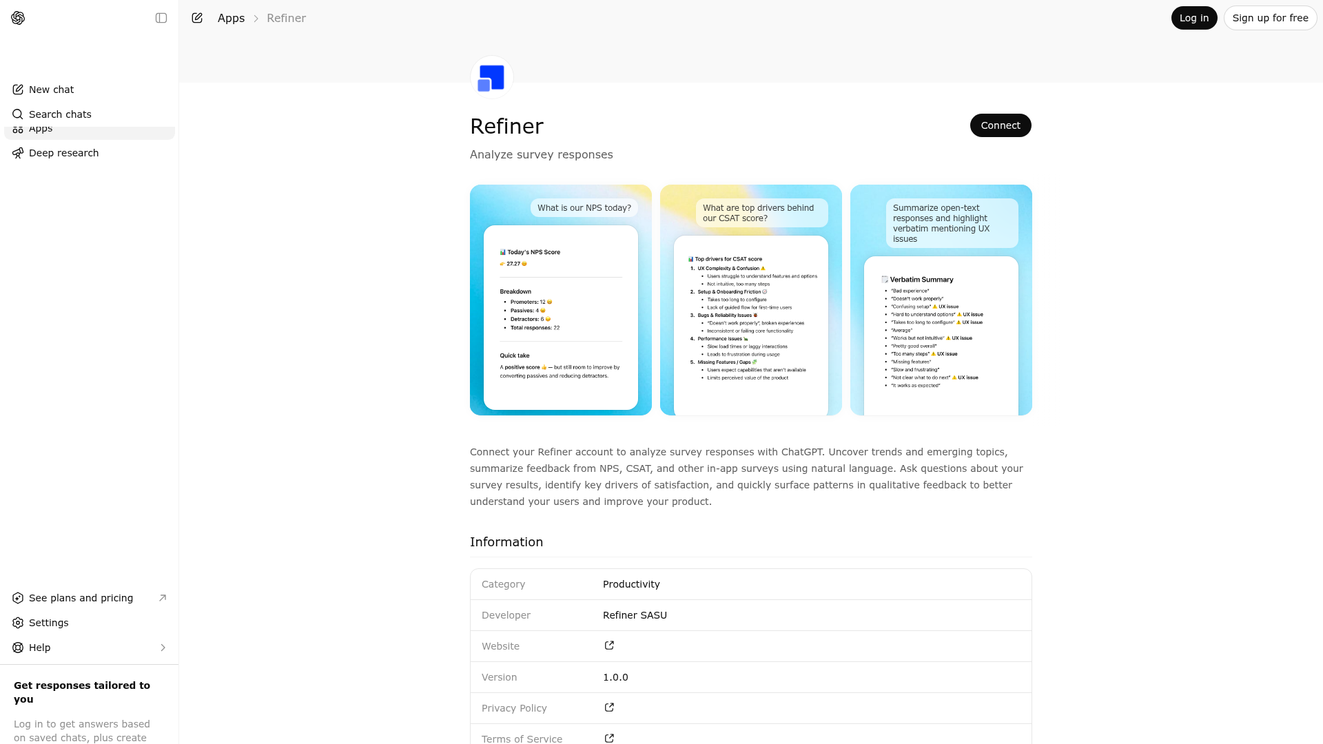 Screenshot of Refiner website