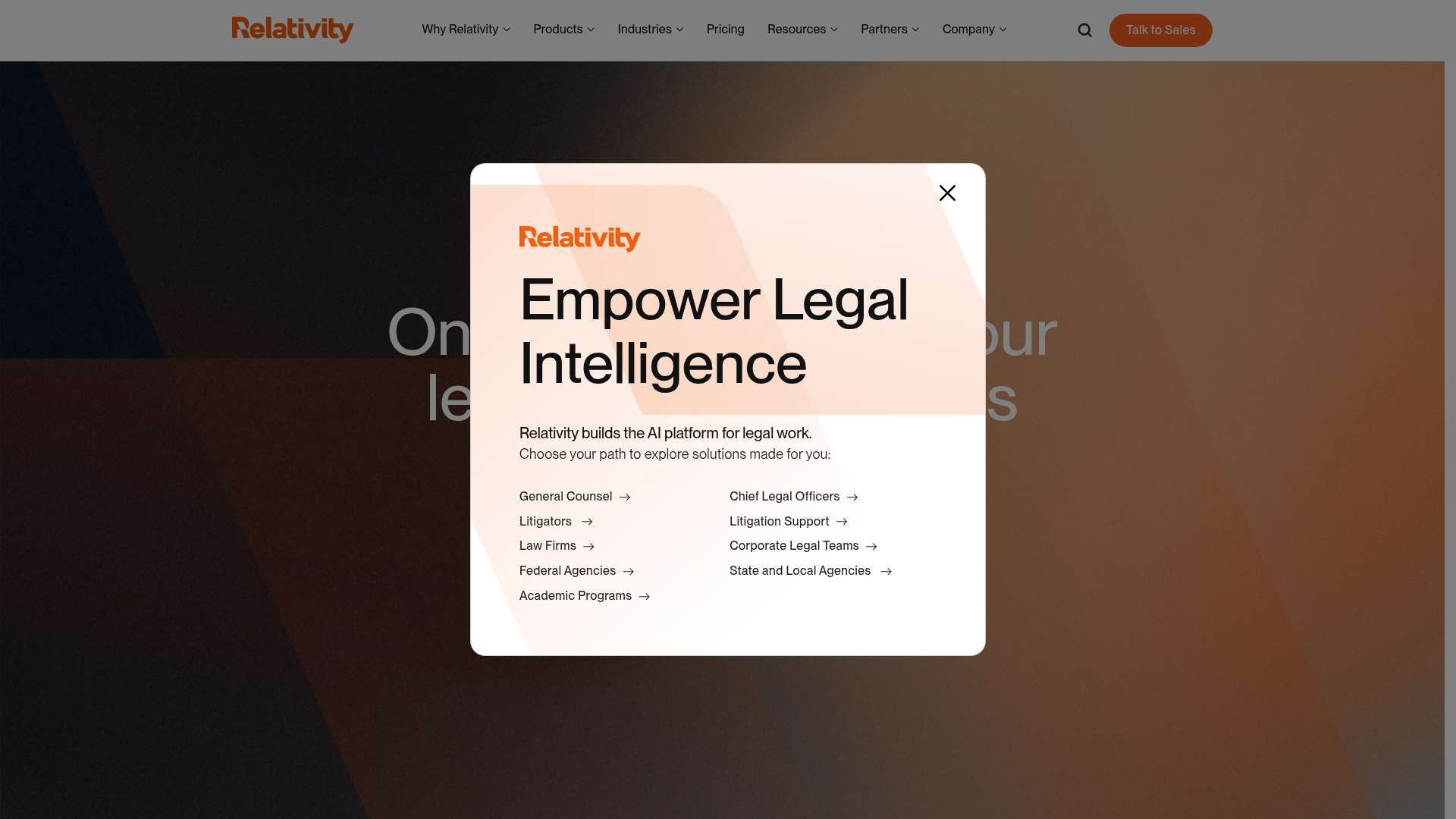 Screenshot of Relativity website