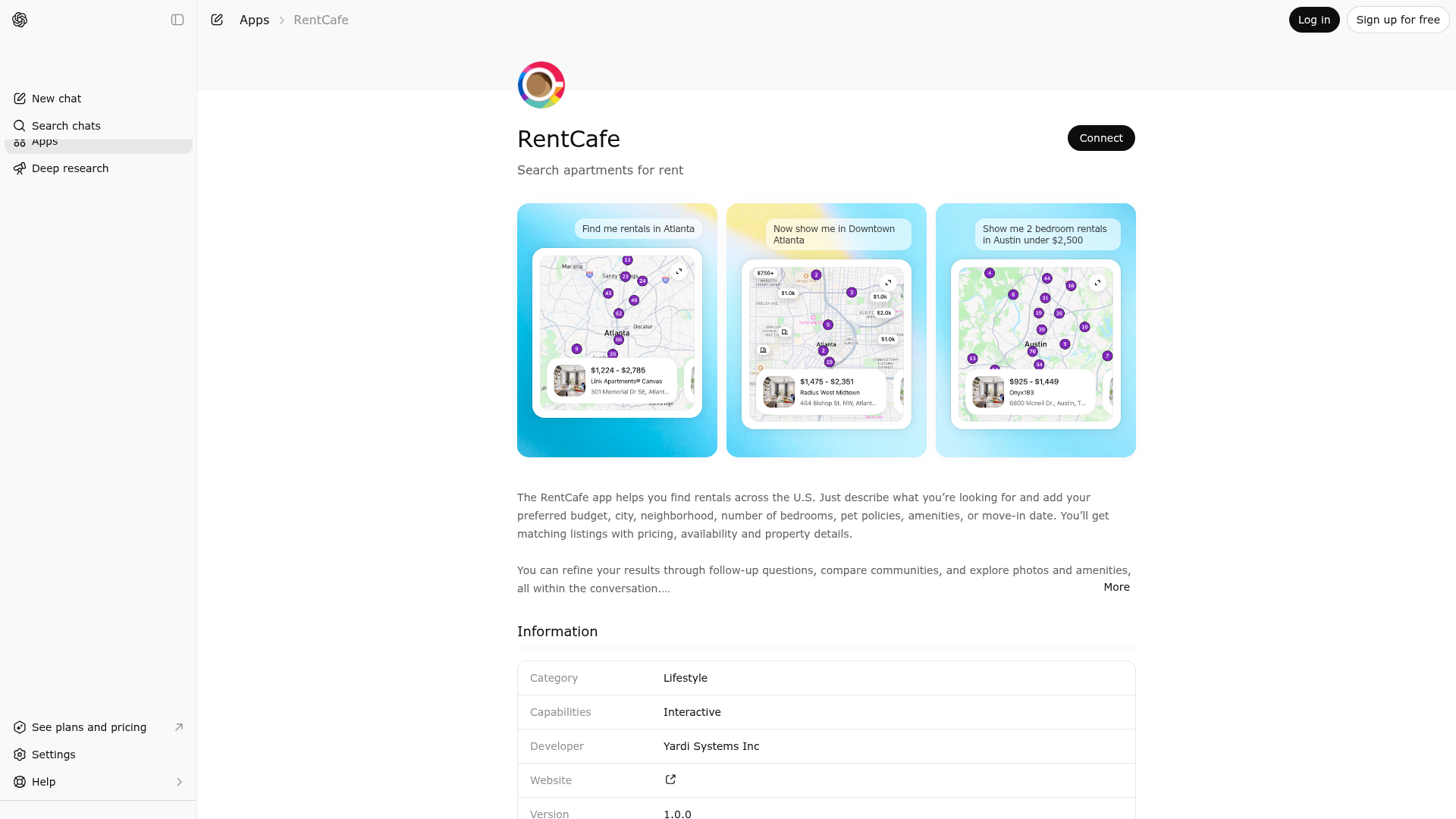 Screenshot of RentCafe website