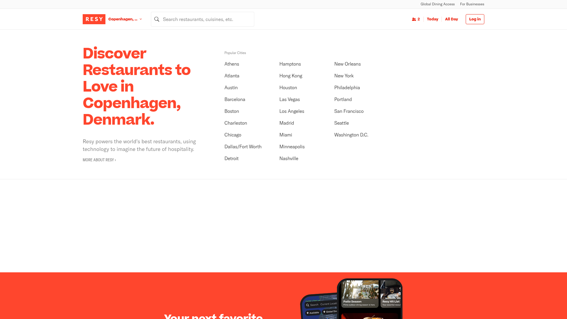 Screenshot of Resy website