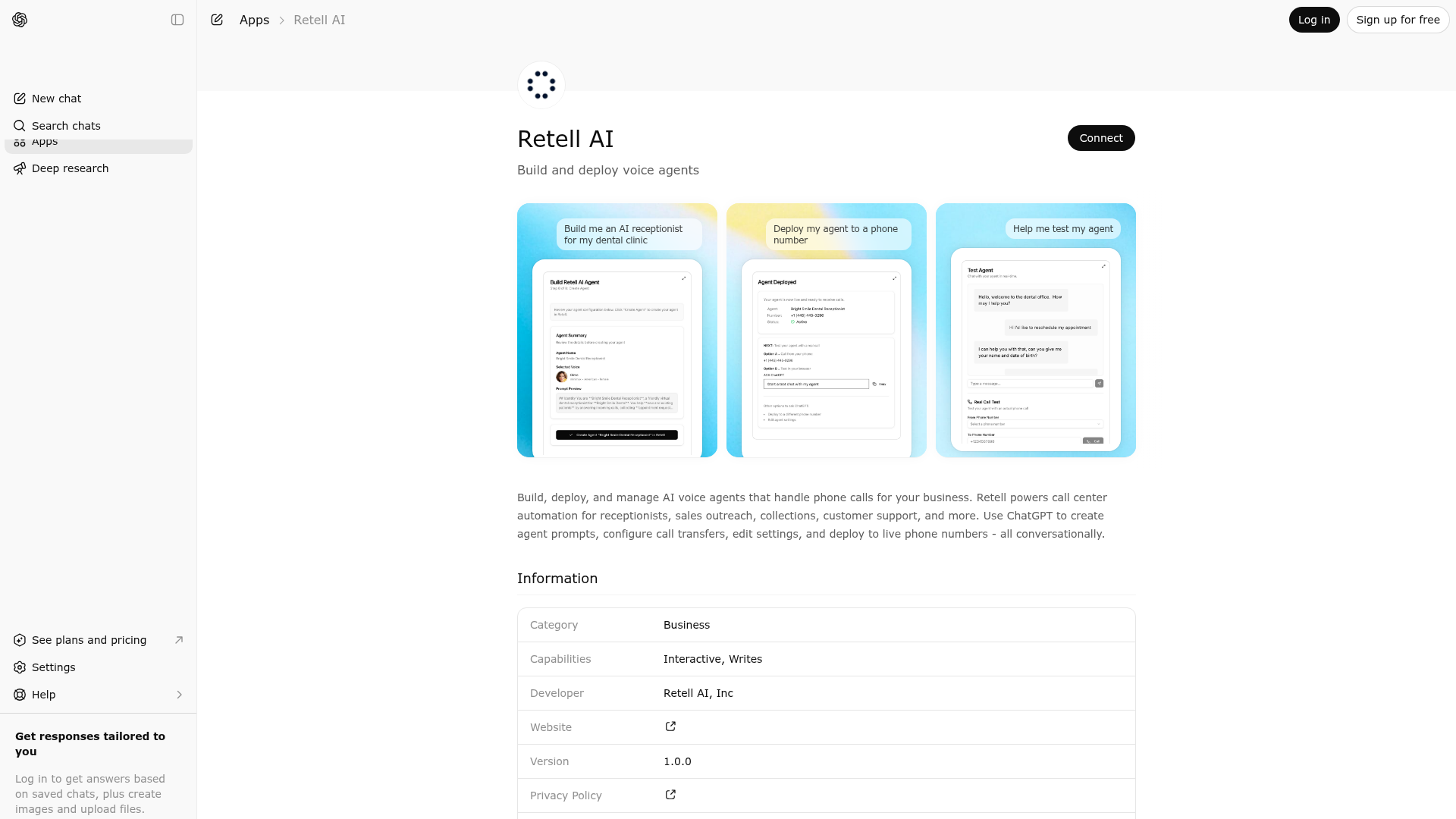 Screenshot of Retell AI website