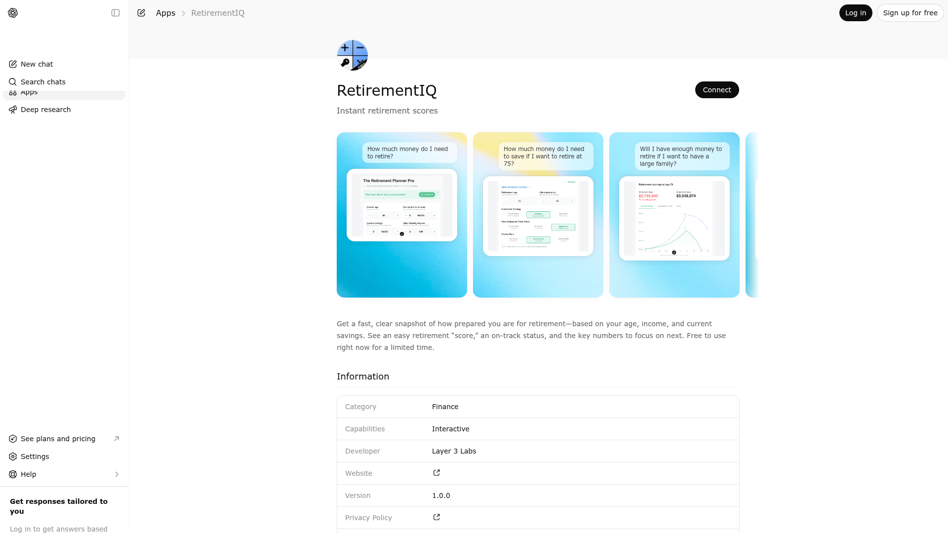 Screenshot of RetirementIQ website