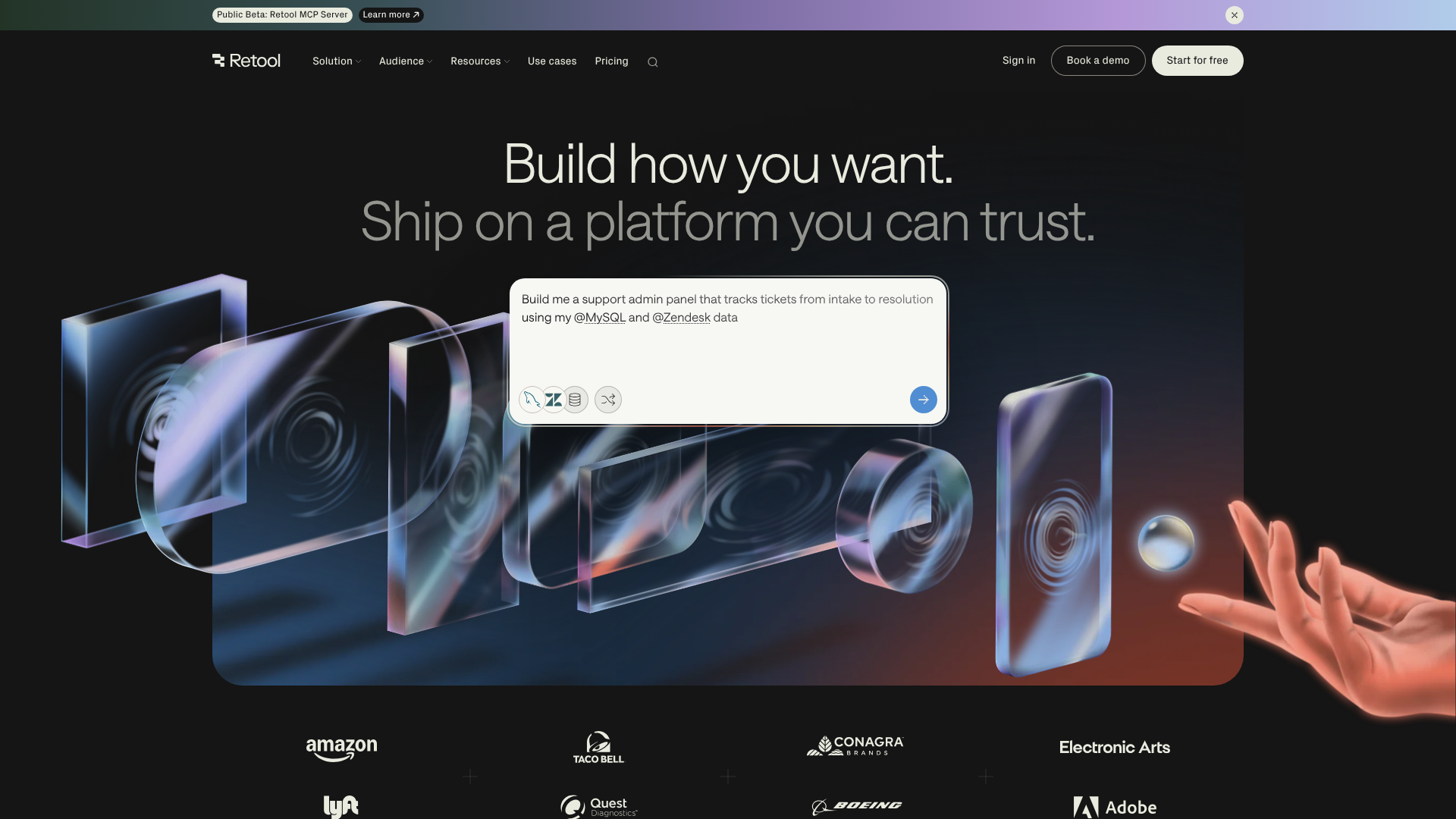 Screenshot of Retool website