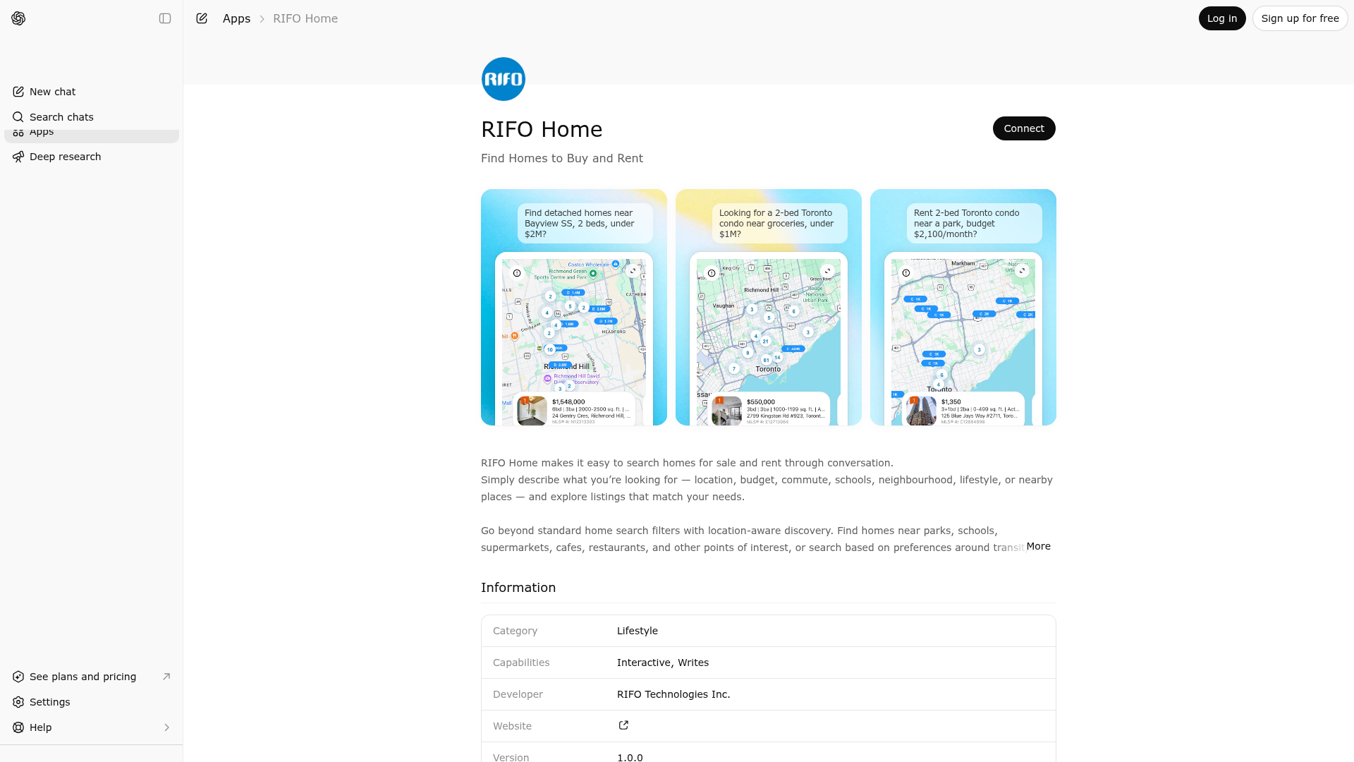 Screenshot of RIFO Home website
