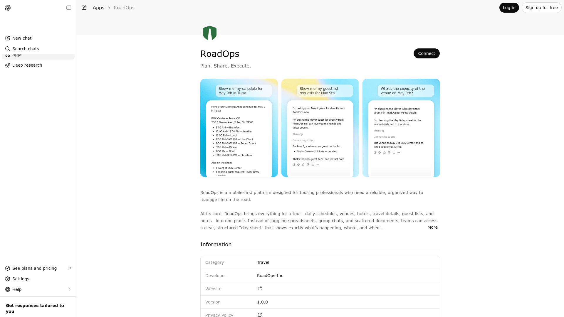 Screenshot of RoadOps website