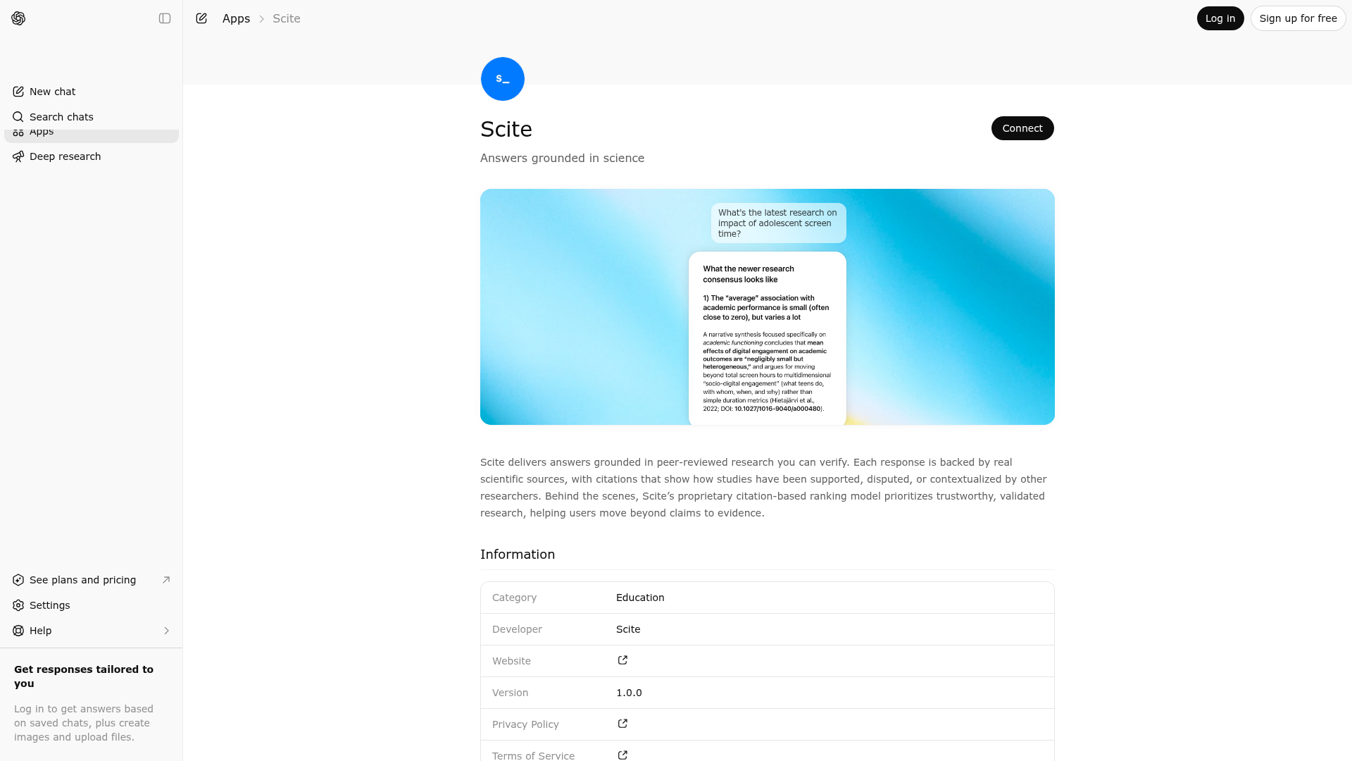 Screenshot of Scite website