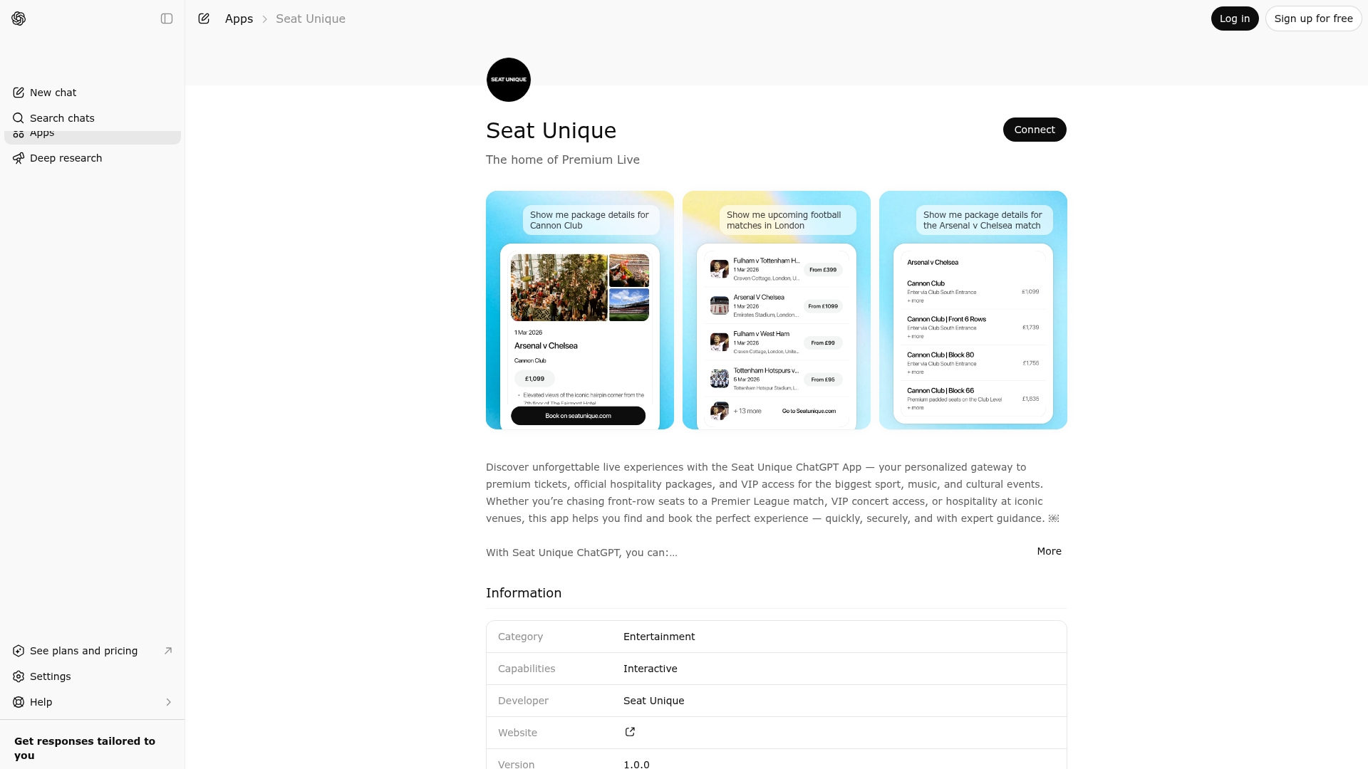 Screenshot of Seat Unique website