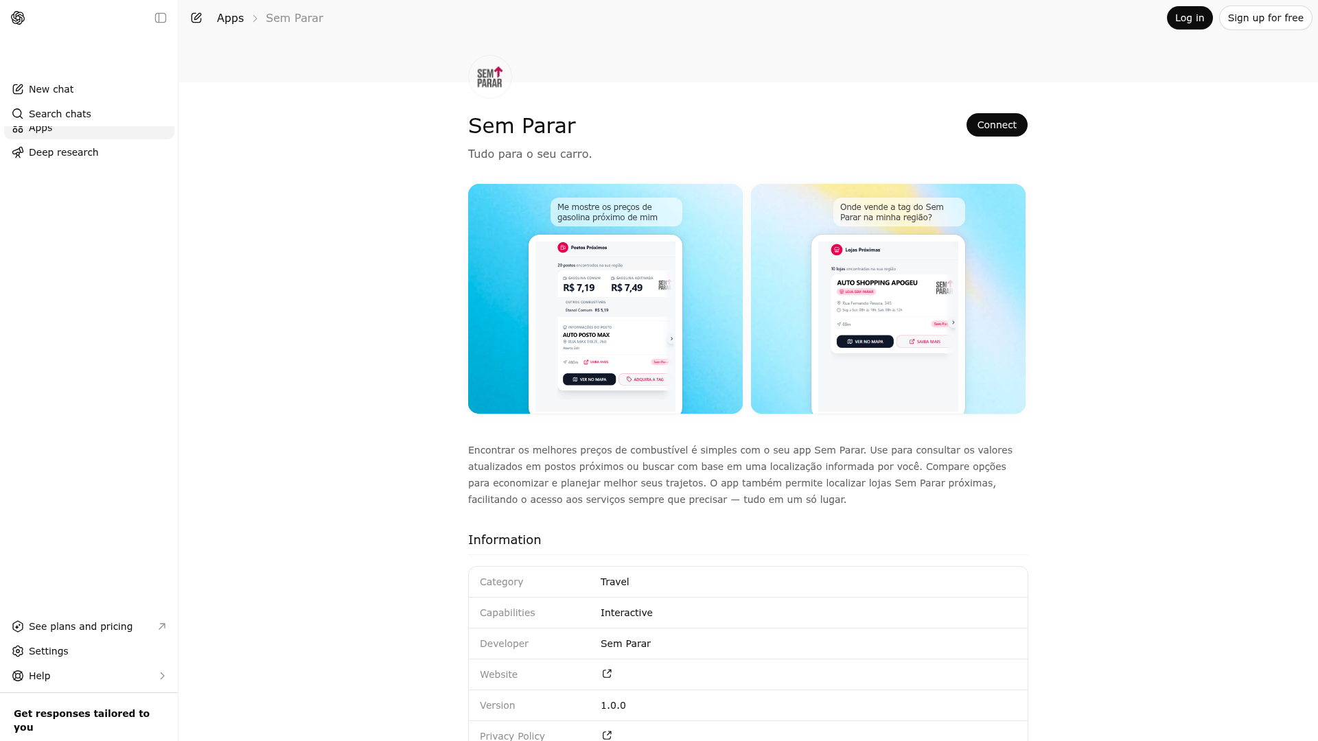 Screenshot of Sem Parar website