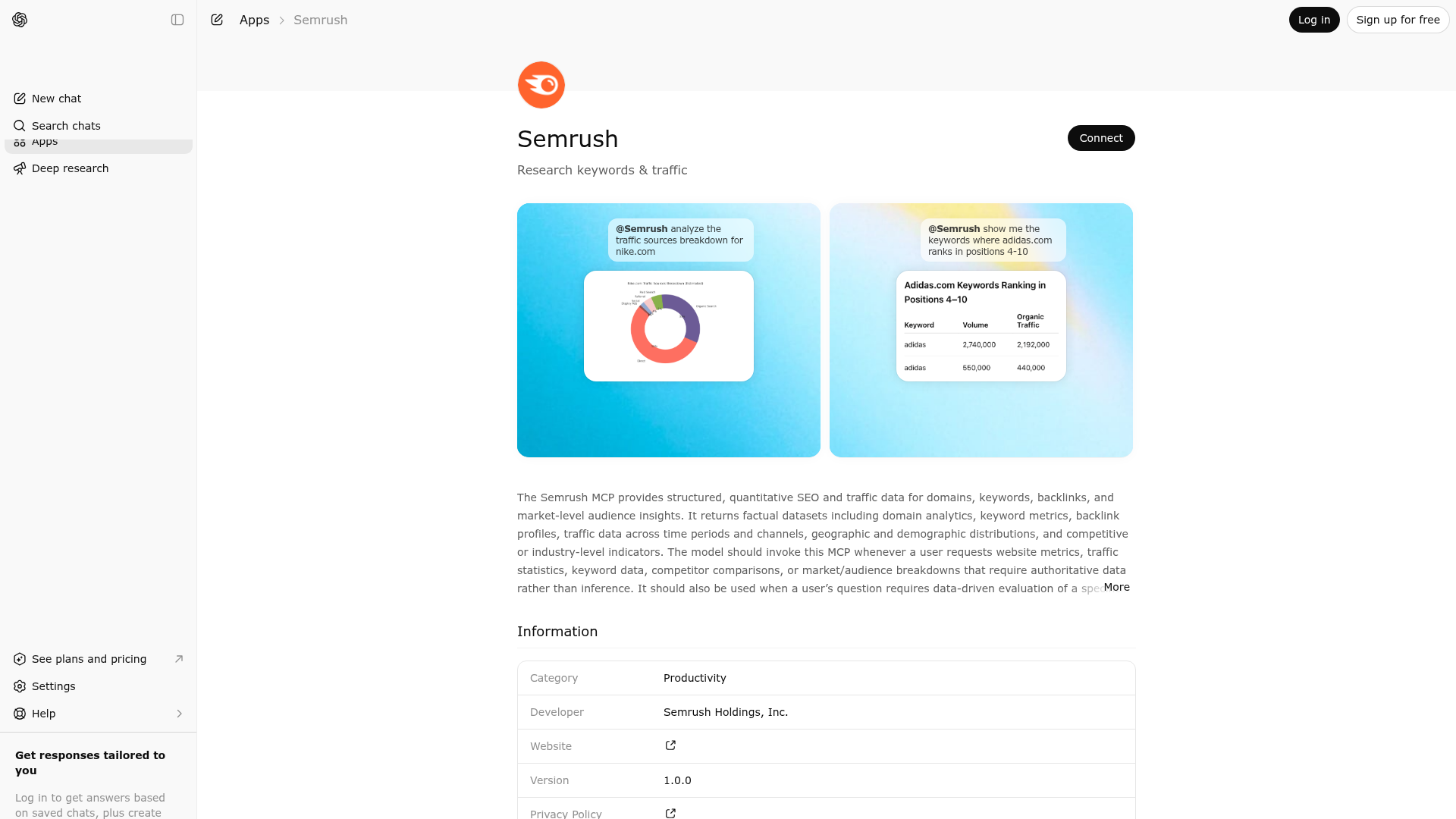 Screenshot of Semrush website