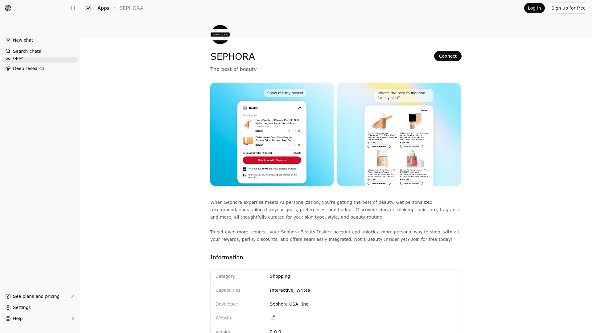 Screenshot of SEPHORA website