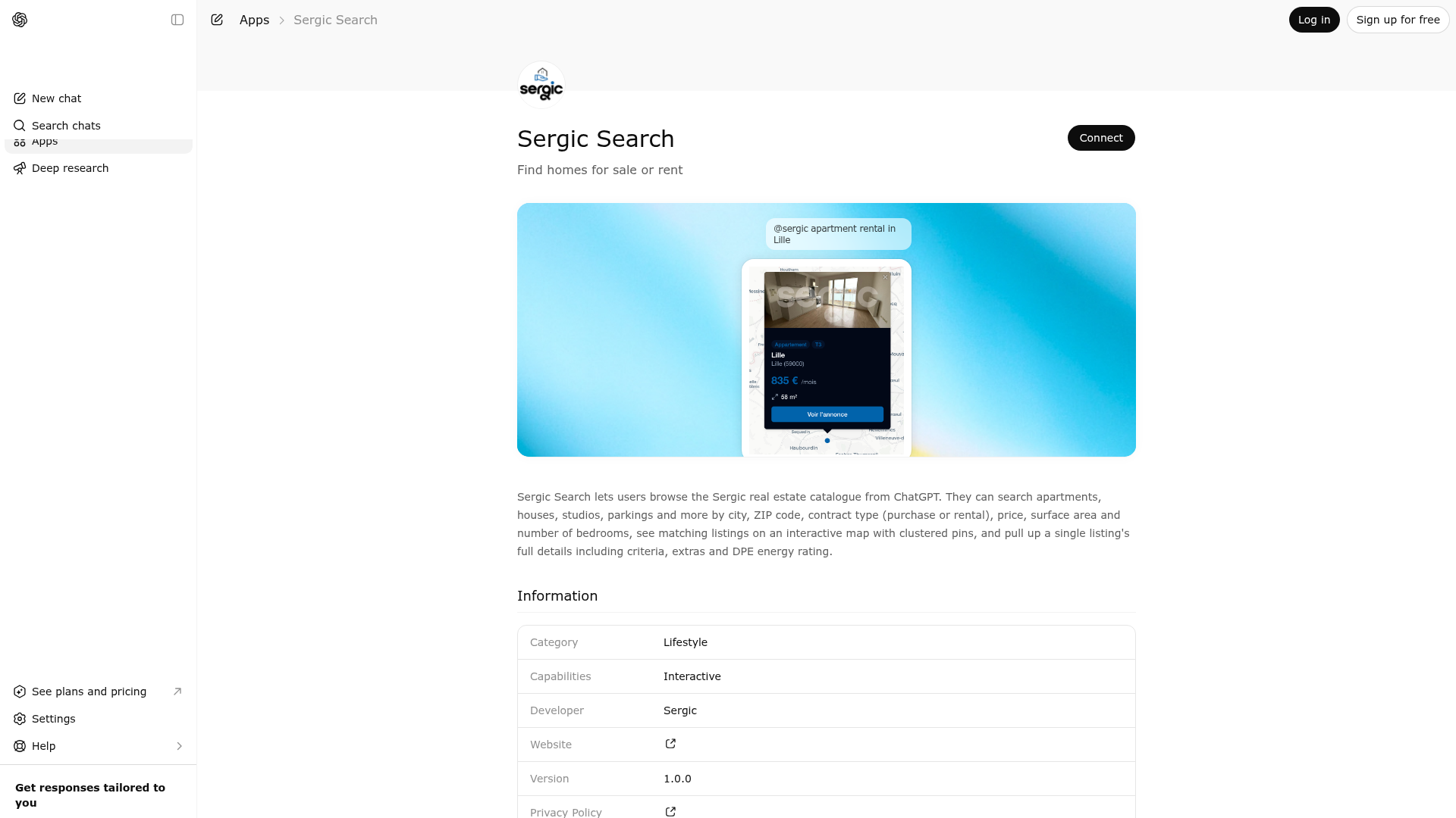 Screenshot of Sergic Search website