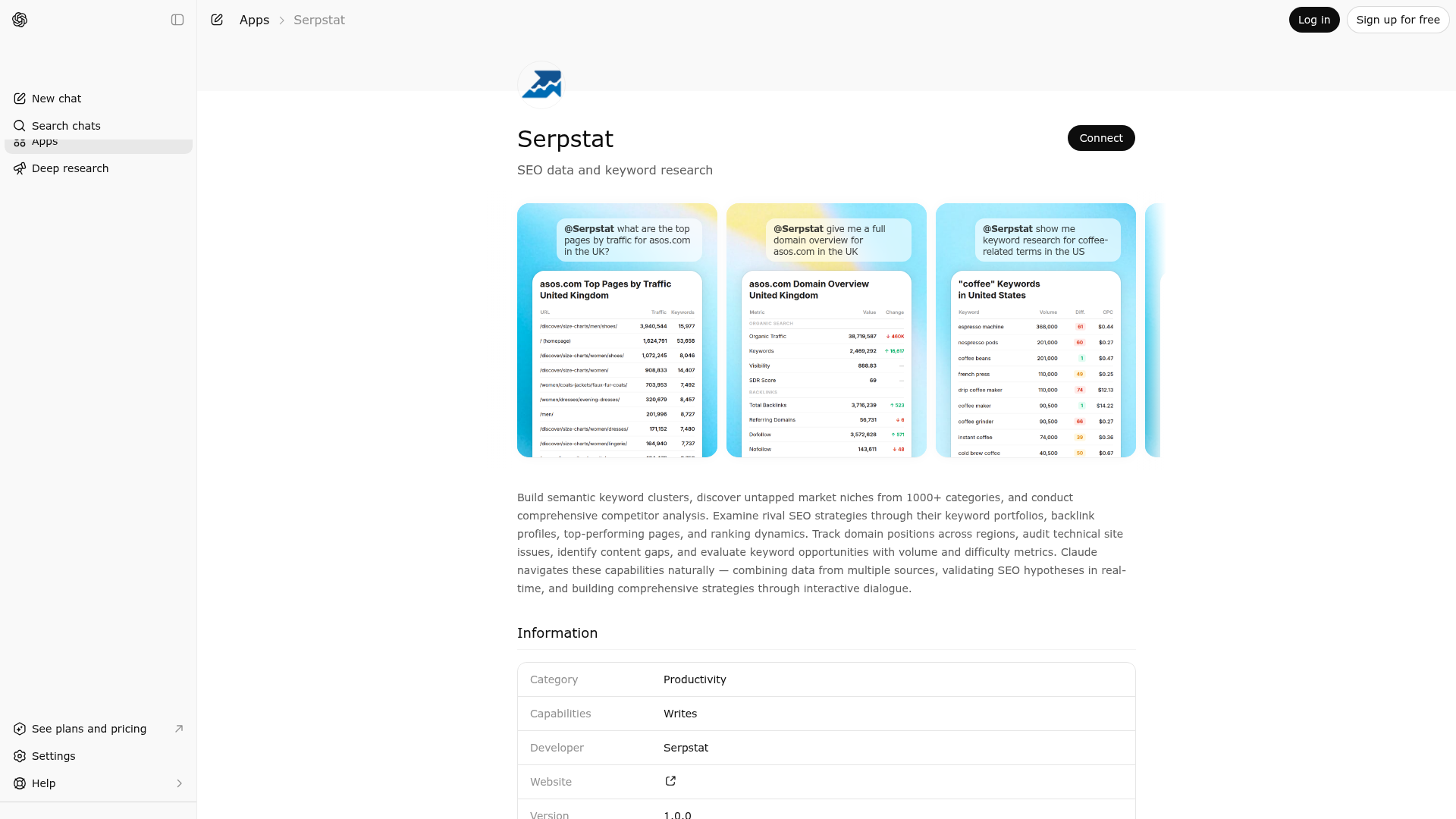 Screenshot of Serpstat website
