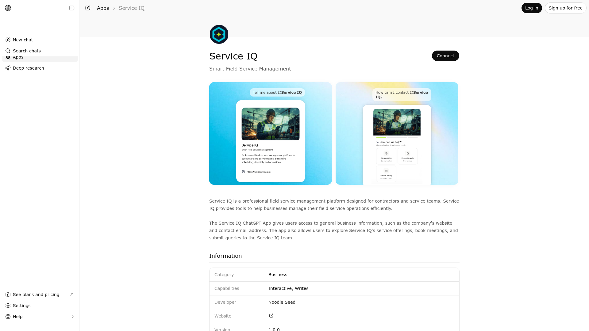 Screenshot of Service IQ website