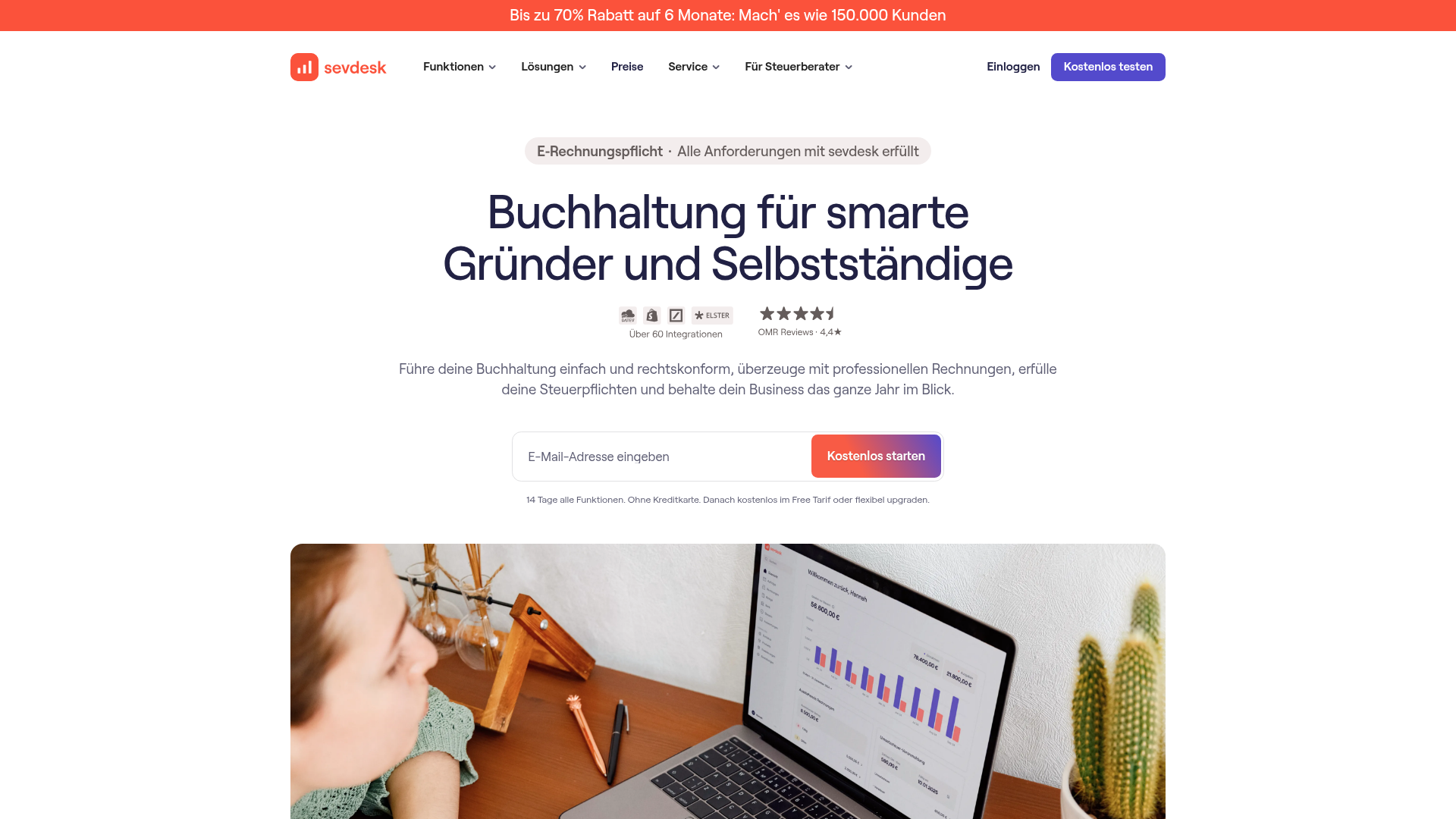 Screenshot of sevdesk website