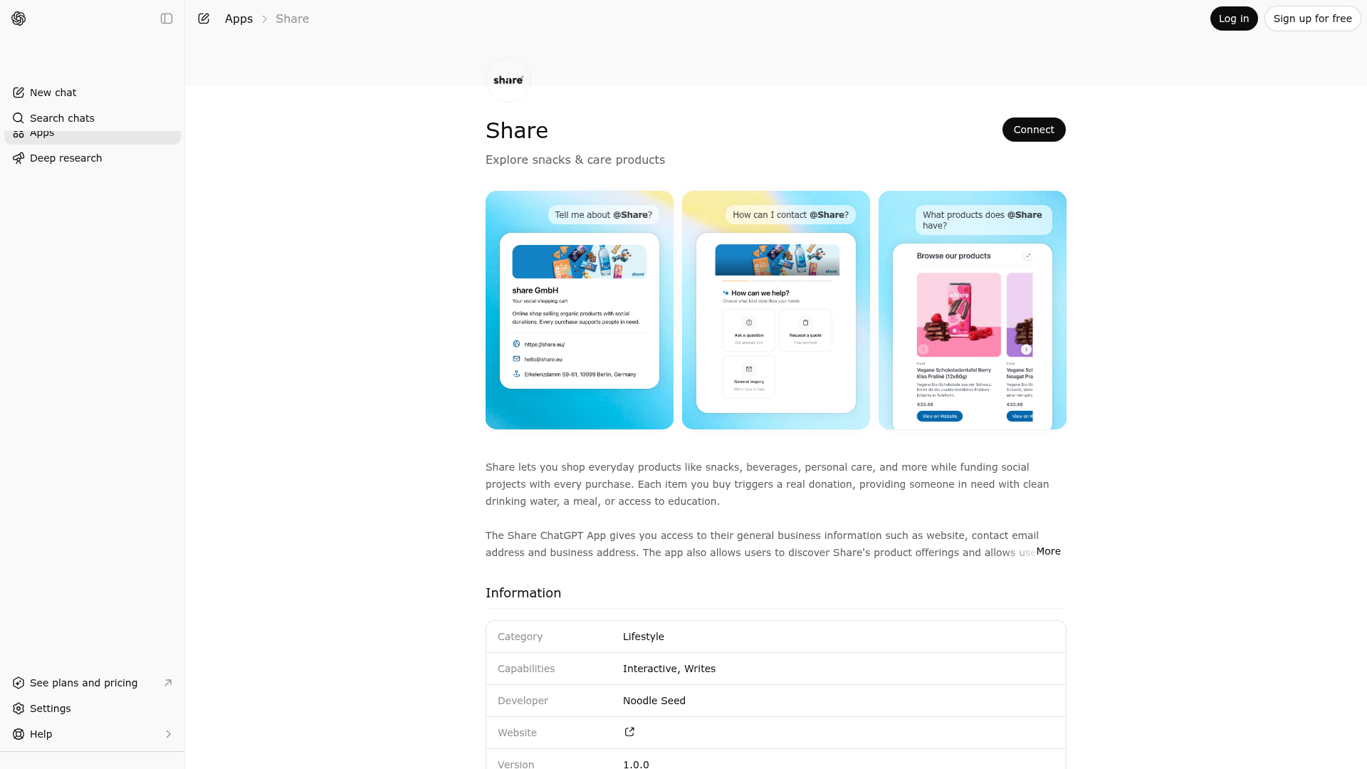 Screenshot of Share website