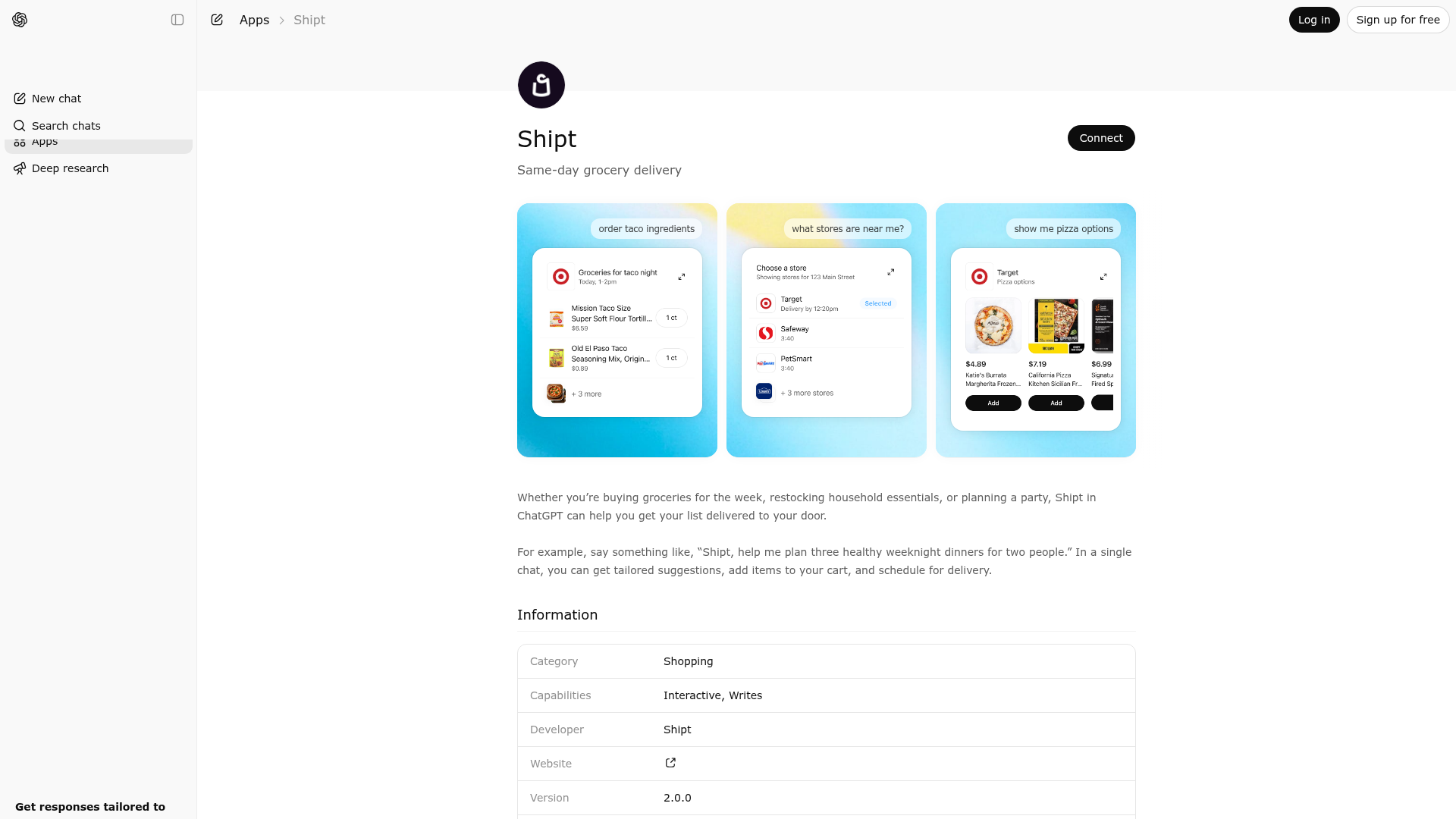 Screenshot of Shipt website