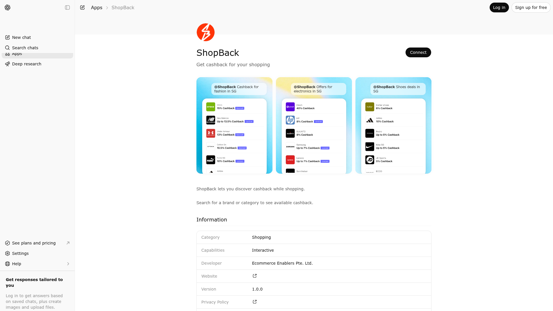 Screenshot of ShopBack website
