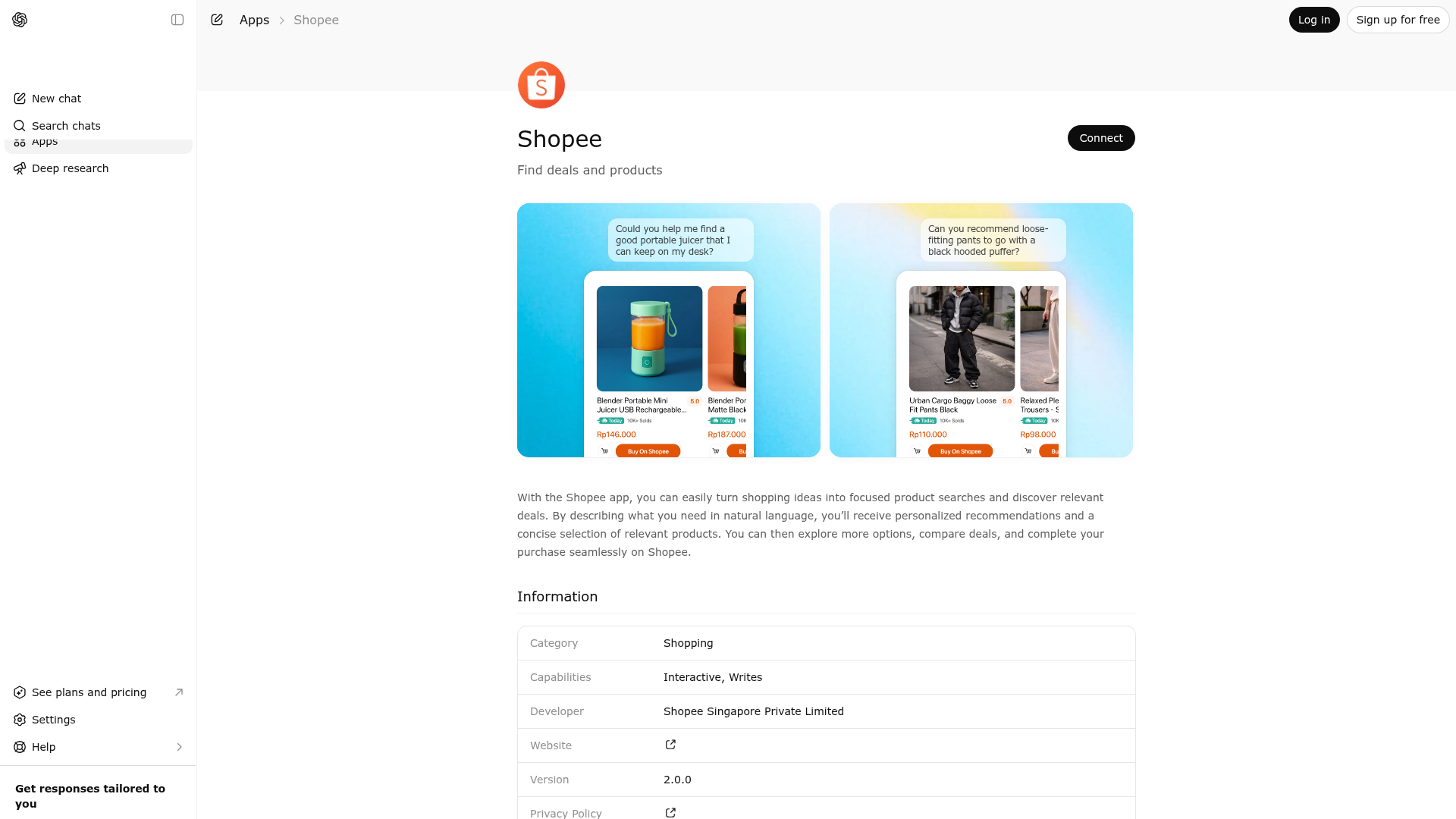 Screenshot of Shopee website