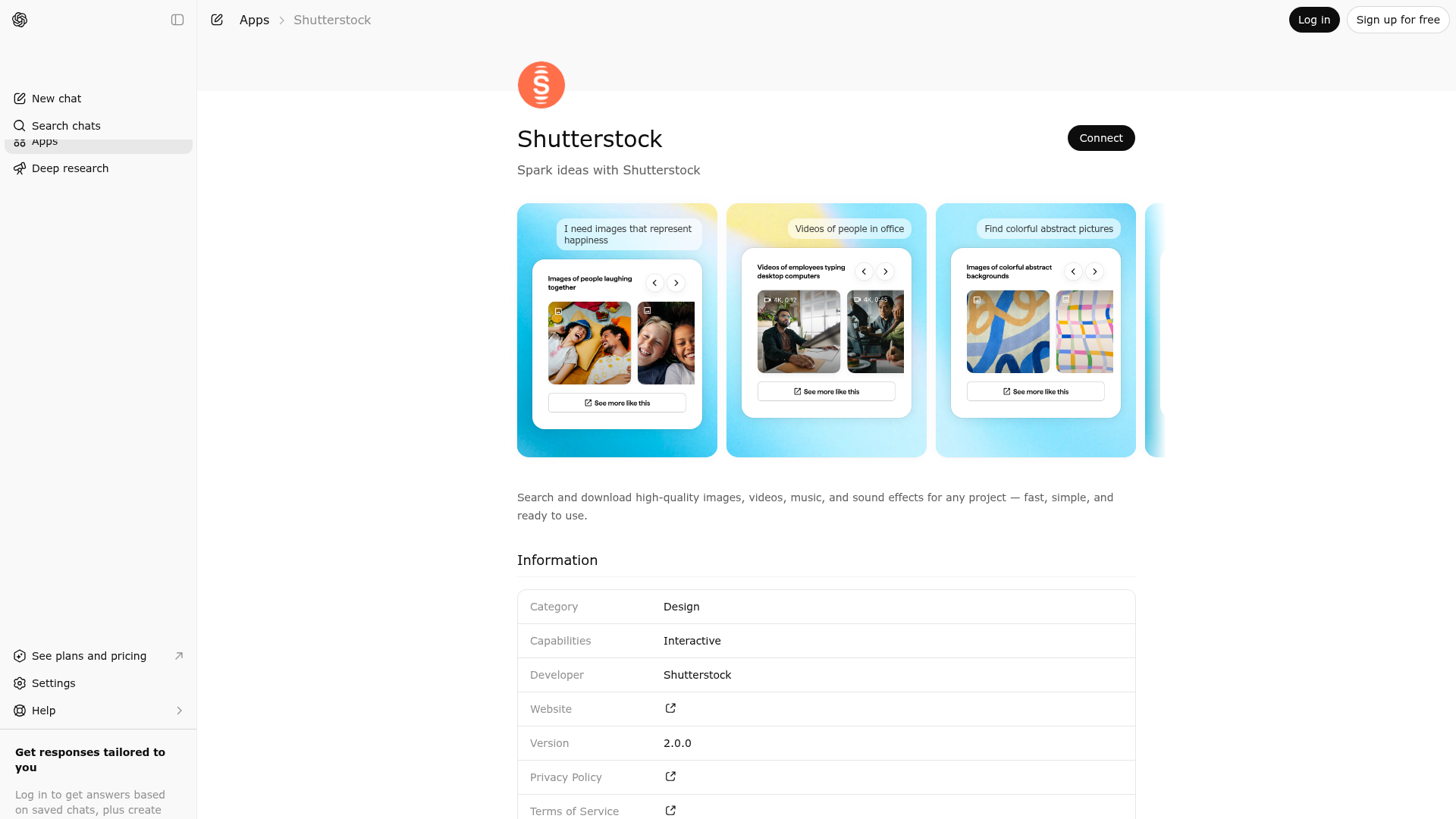 Screenshot of Shutterstock website