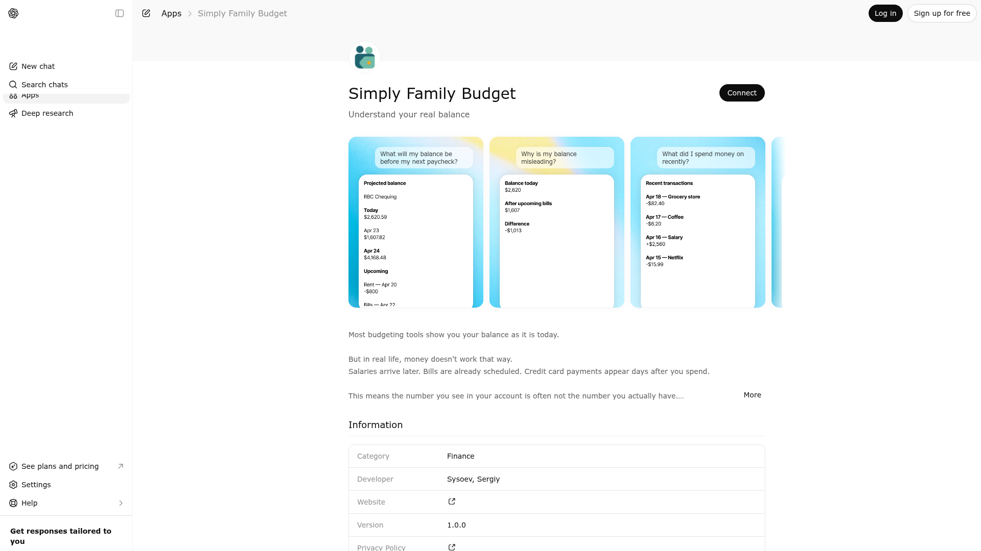 Screenshot of Simply Family Budget website