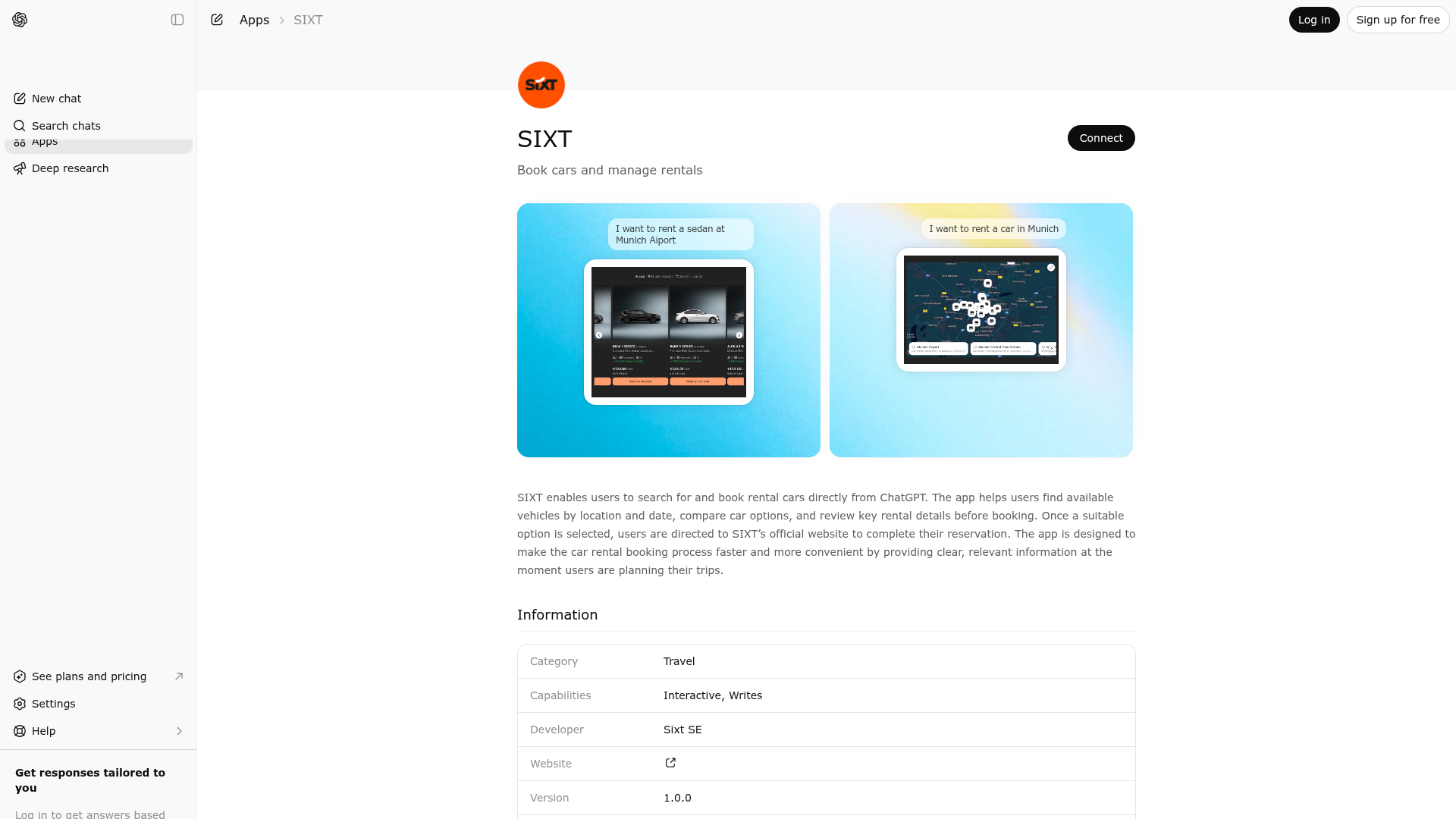 Screenshot of SIXT website