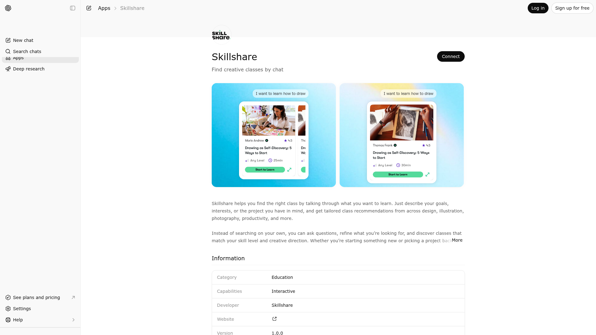 Screenshot of Skillshare website