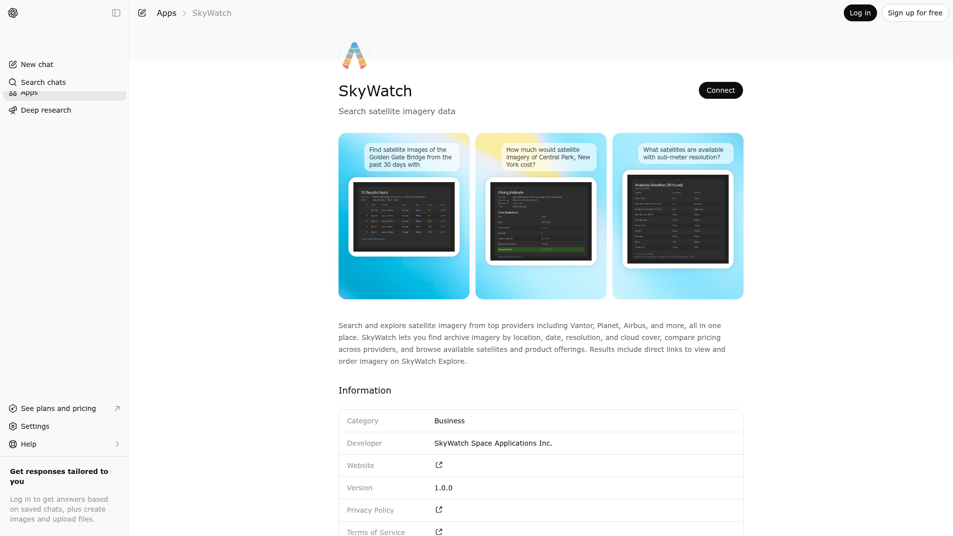 Screenshot of SkyWatch website