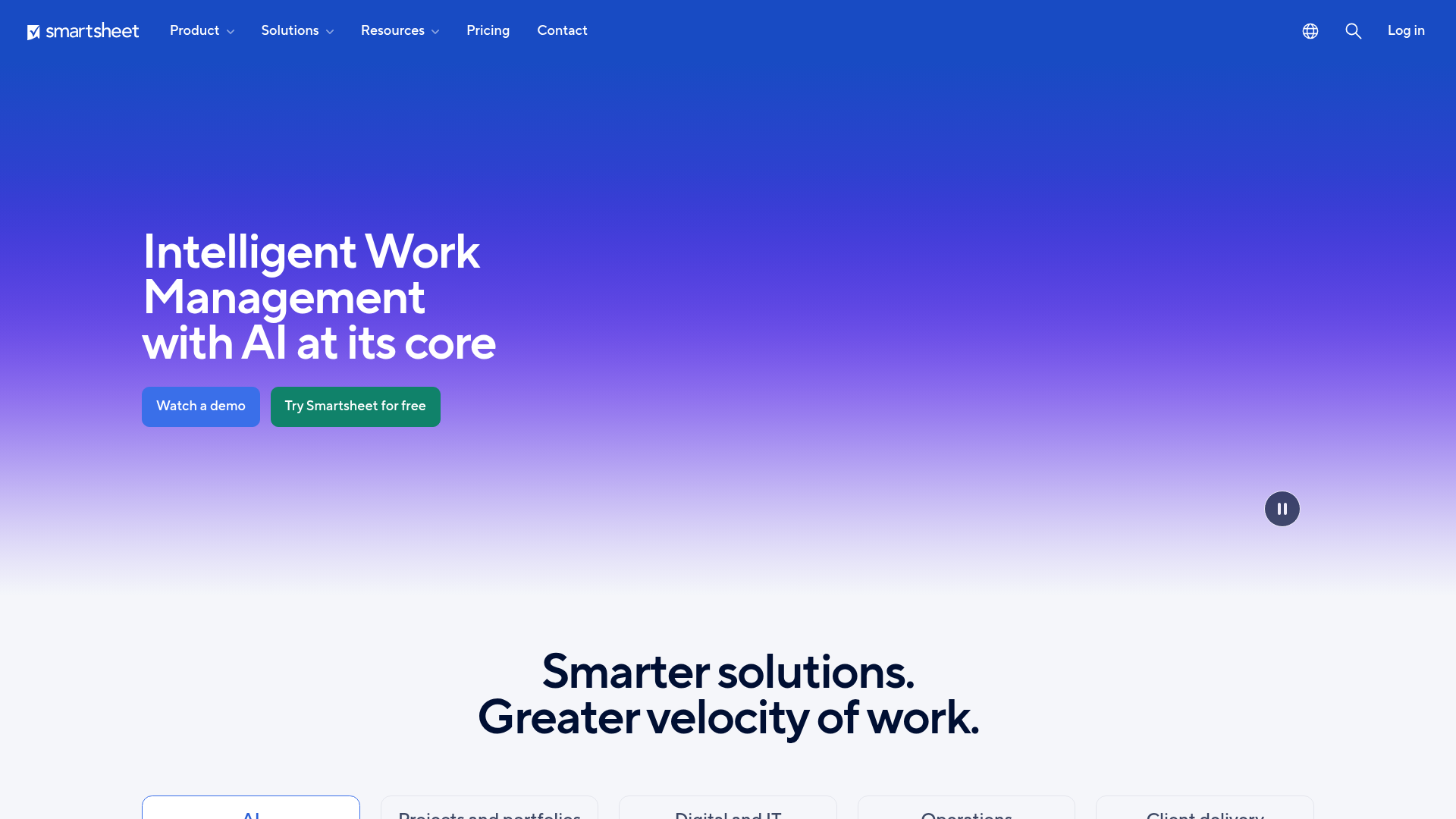 Screenshot of Smartsheet website
