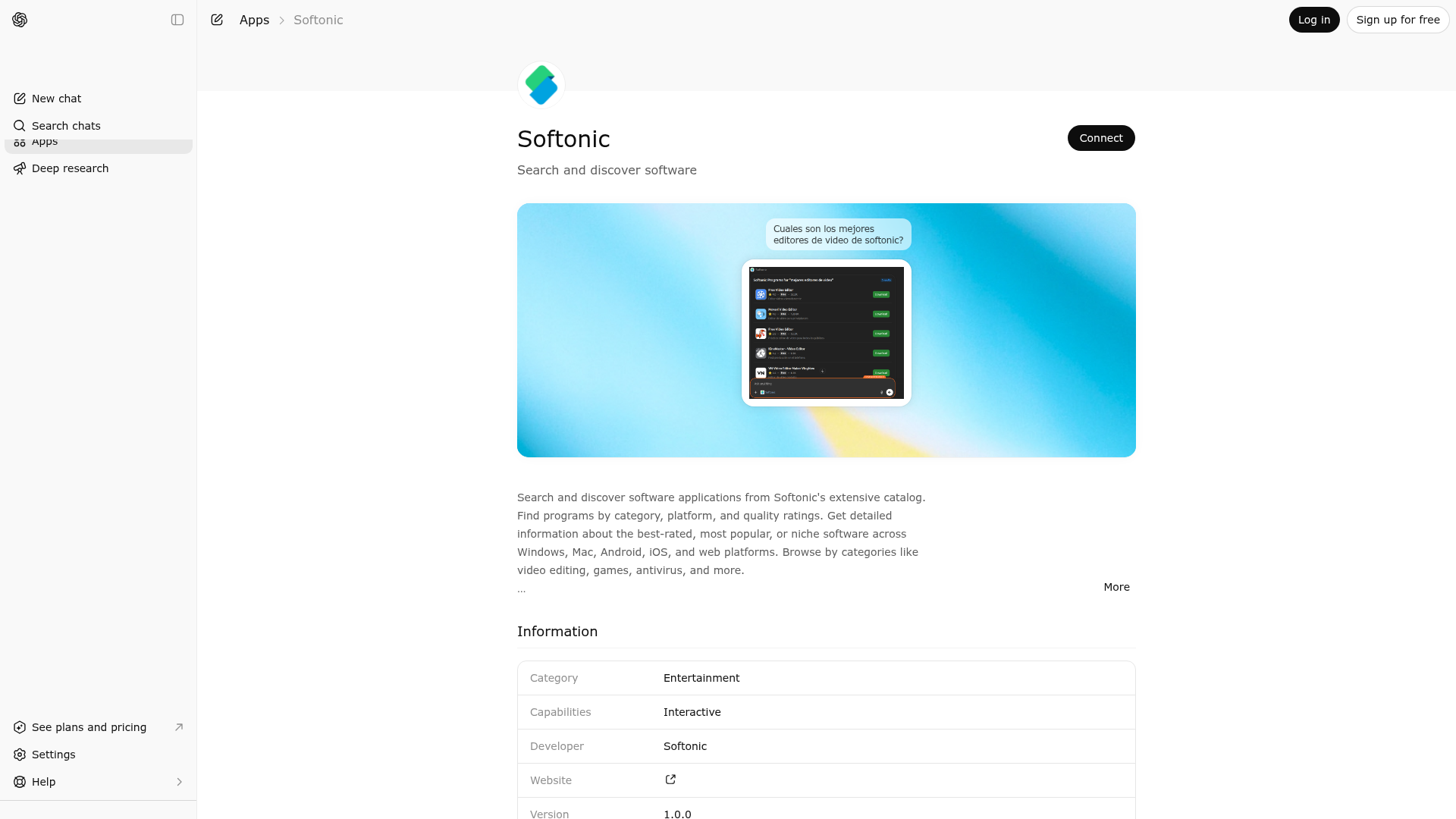 Screenshot of Softonic website