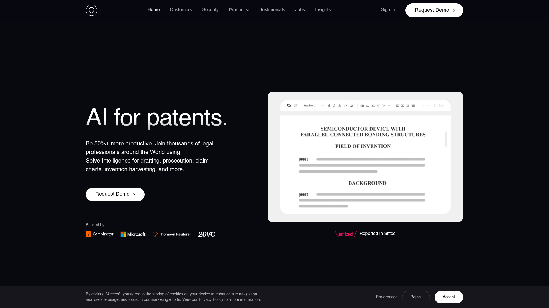 Screenshot of Solve Intelligence website