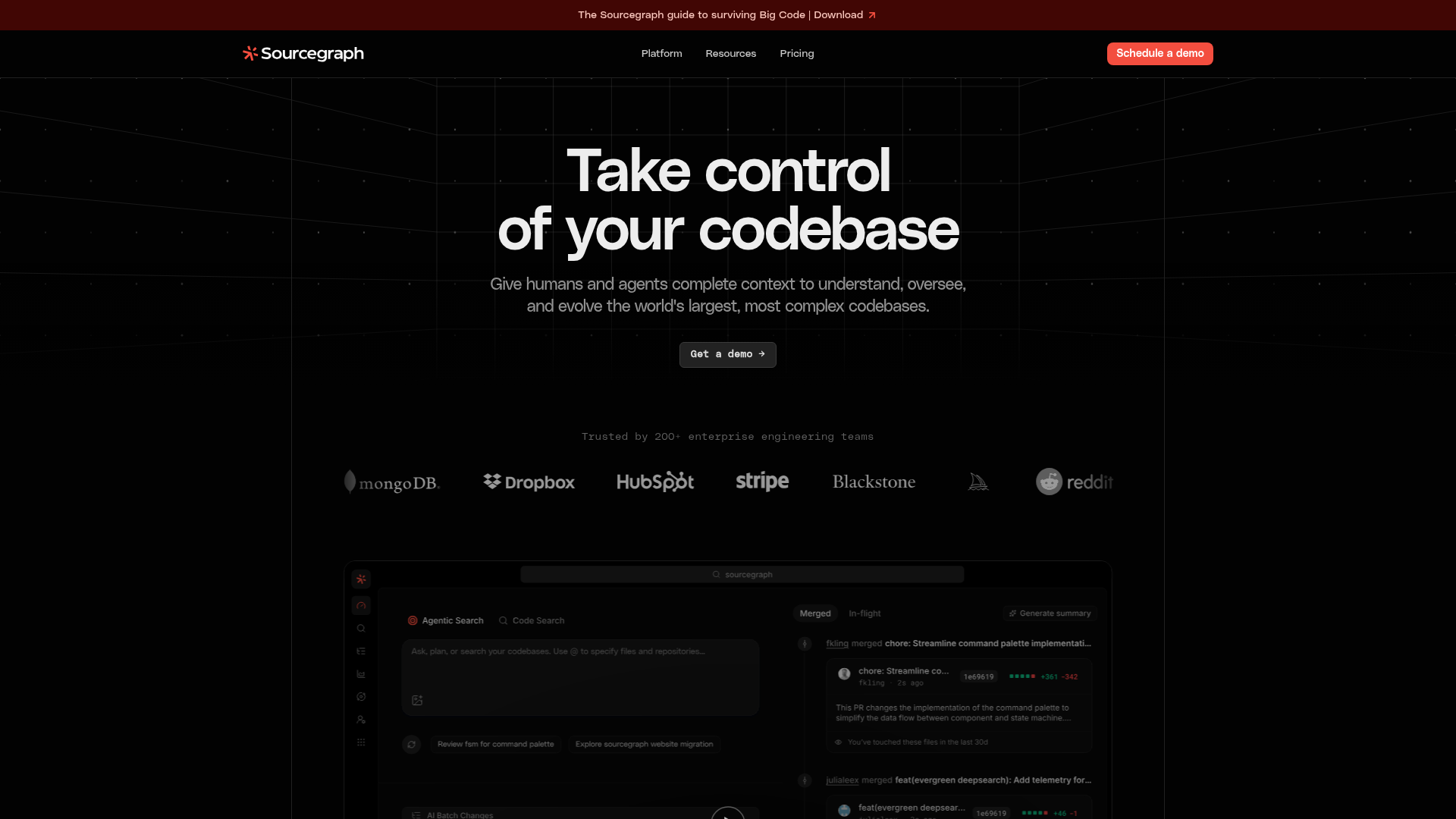 Screenshot of Sourcegraph website