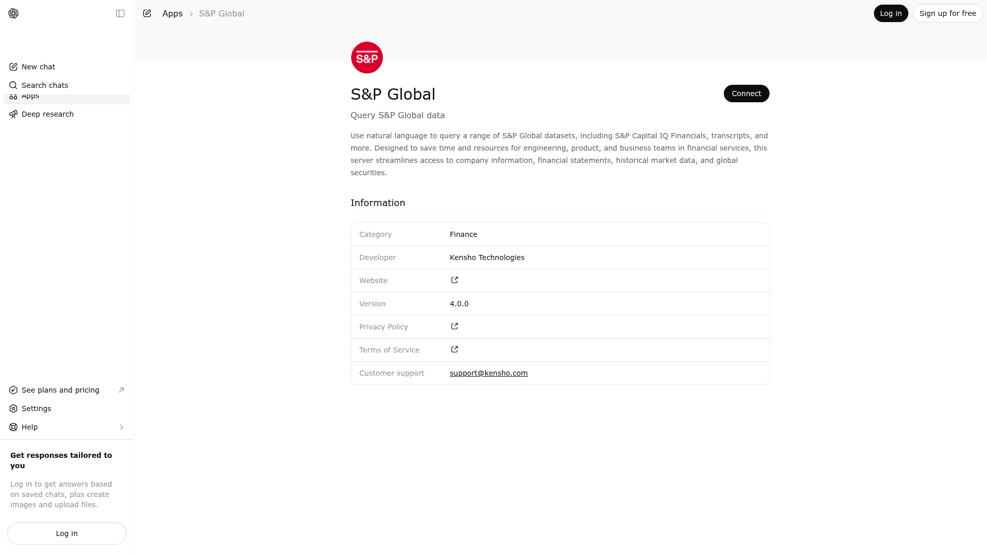 Screenshot of S&P Global website
