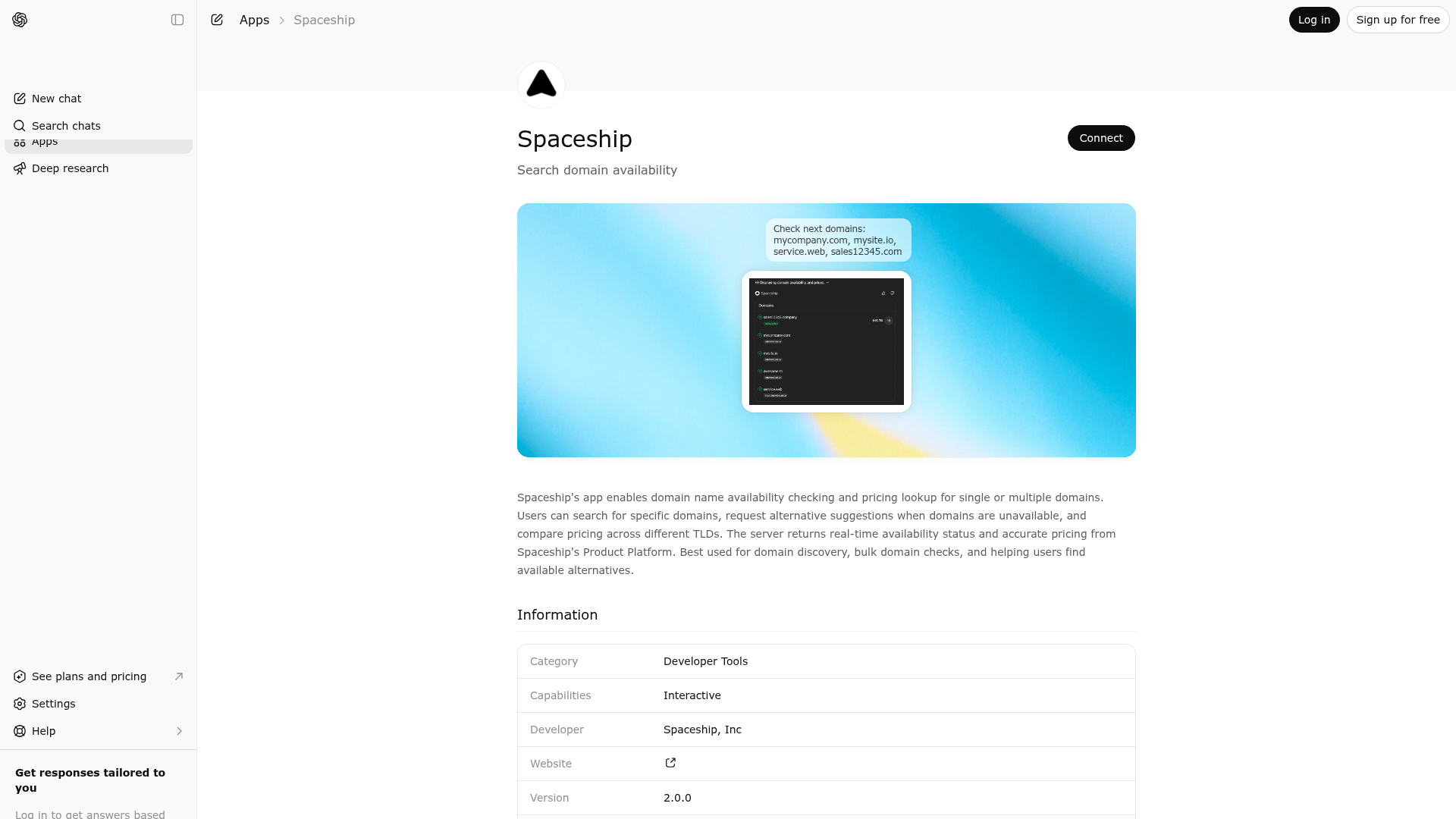 Screenshot of Spaceship website