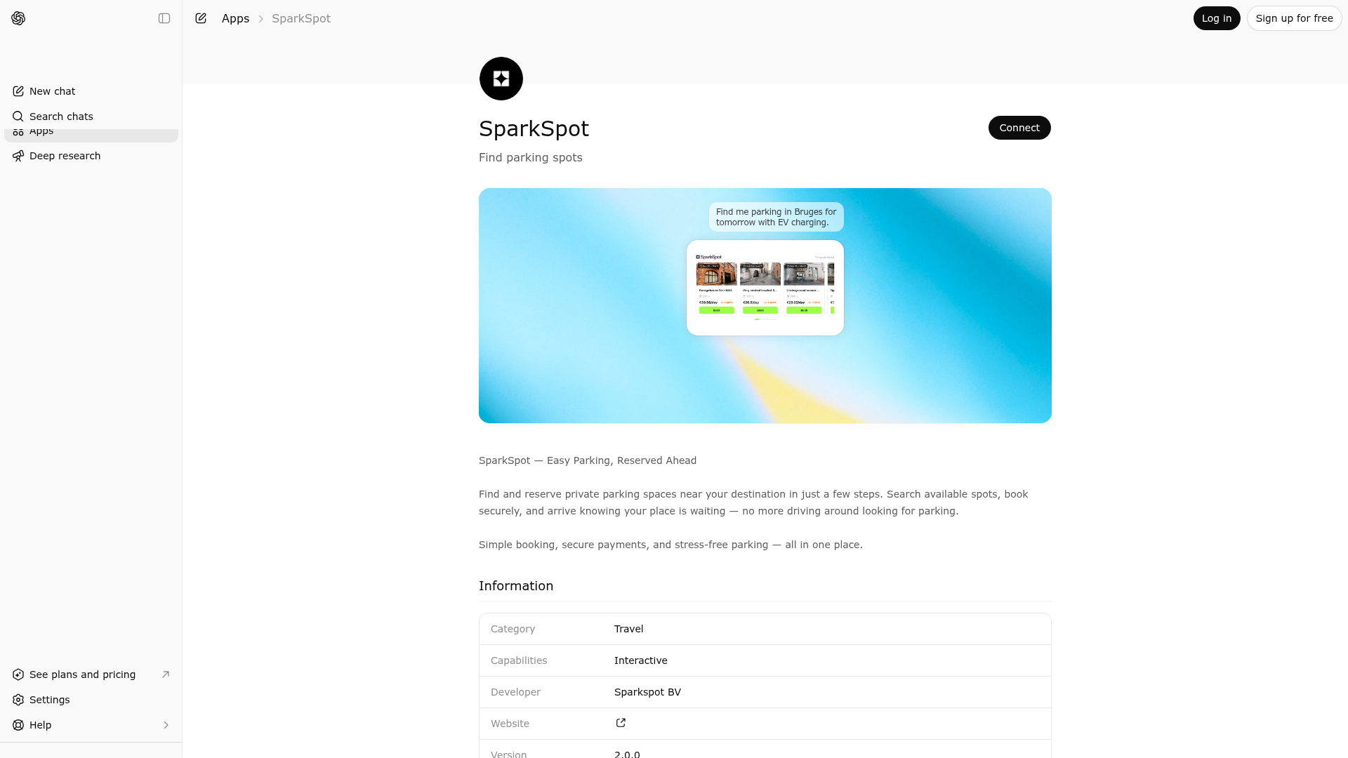 Screenshot of SparkSpot website