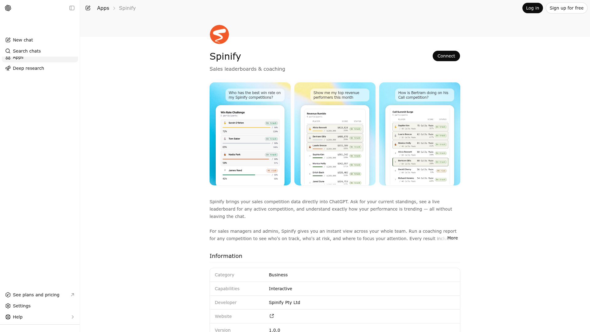 Screenshot of Spinify website