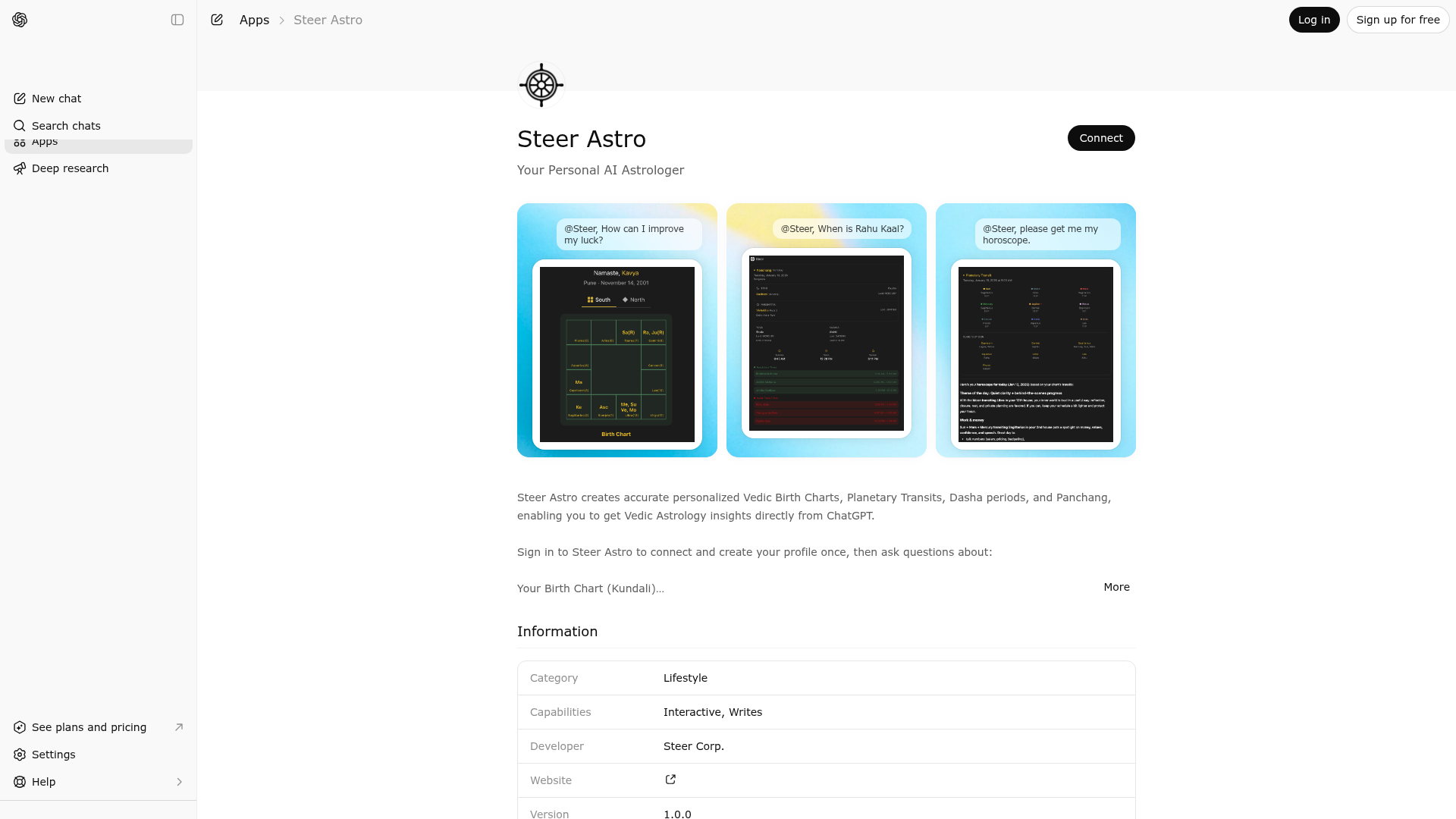 Screenshot of Steer Astro website