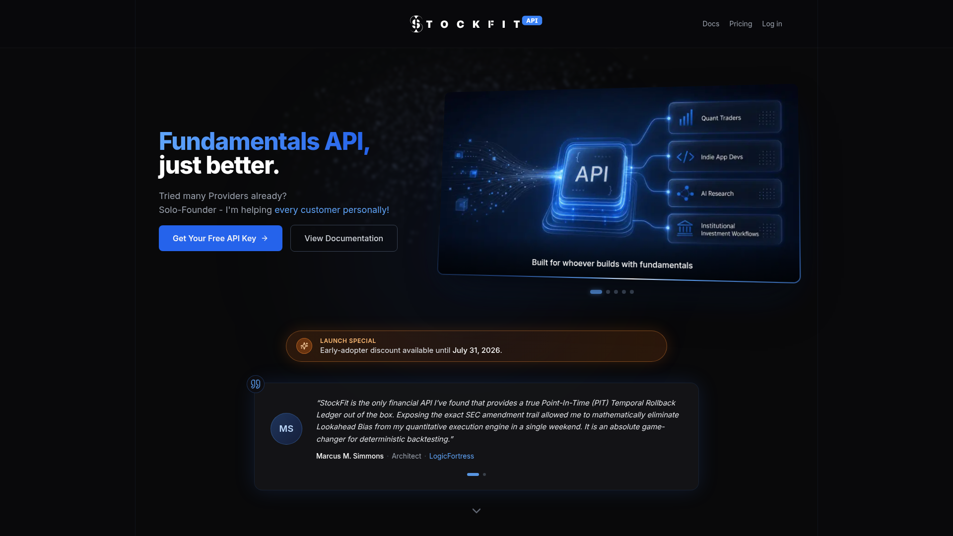 Screenshot of StockFit website