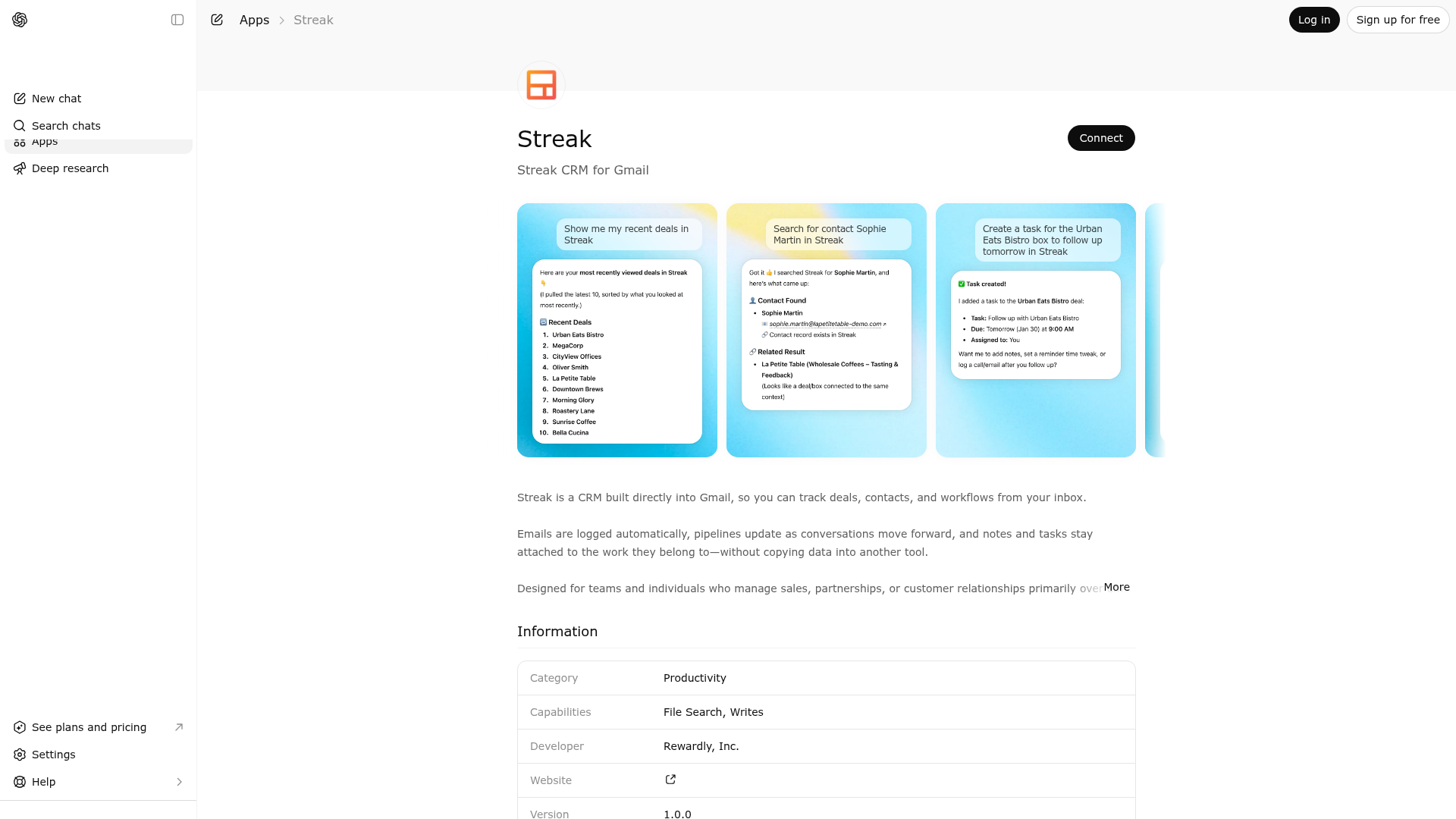 Screenshot of Streak website