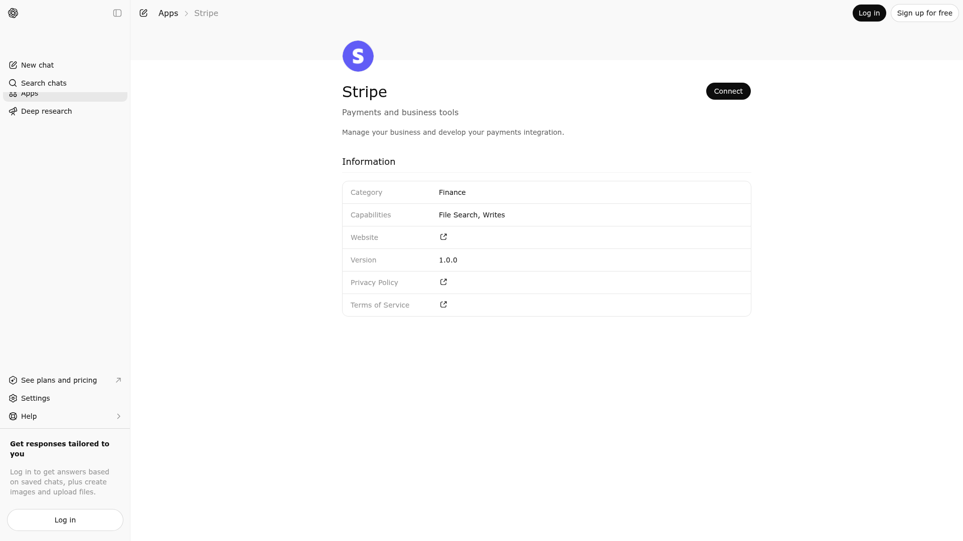 Screenshot of Stripe website