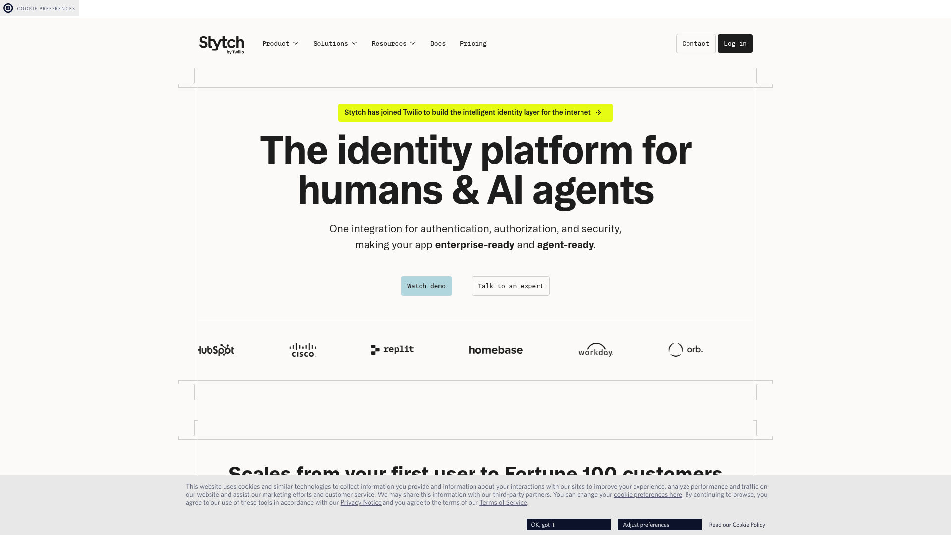 Screenshot of Stytch website