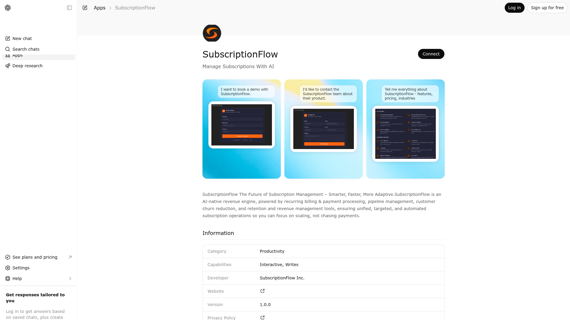 Screenshot of SubscriptionFlow website